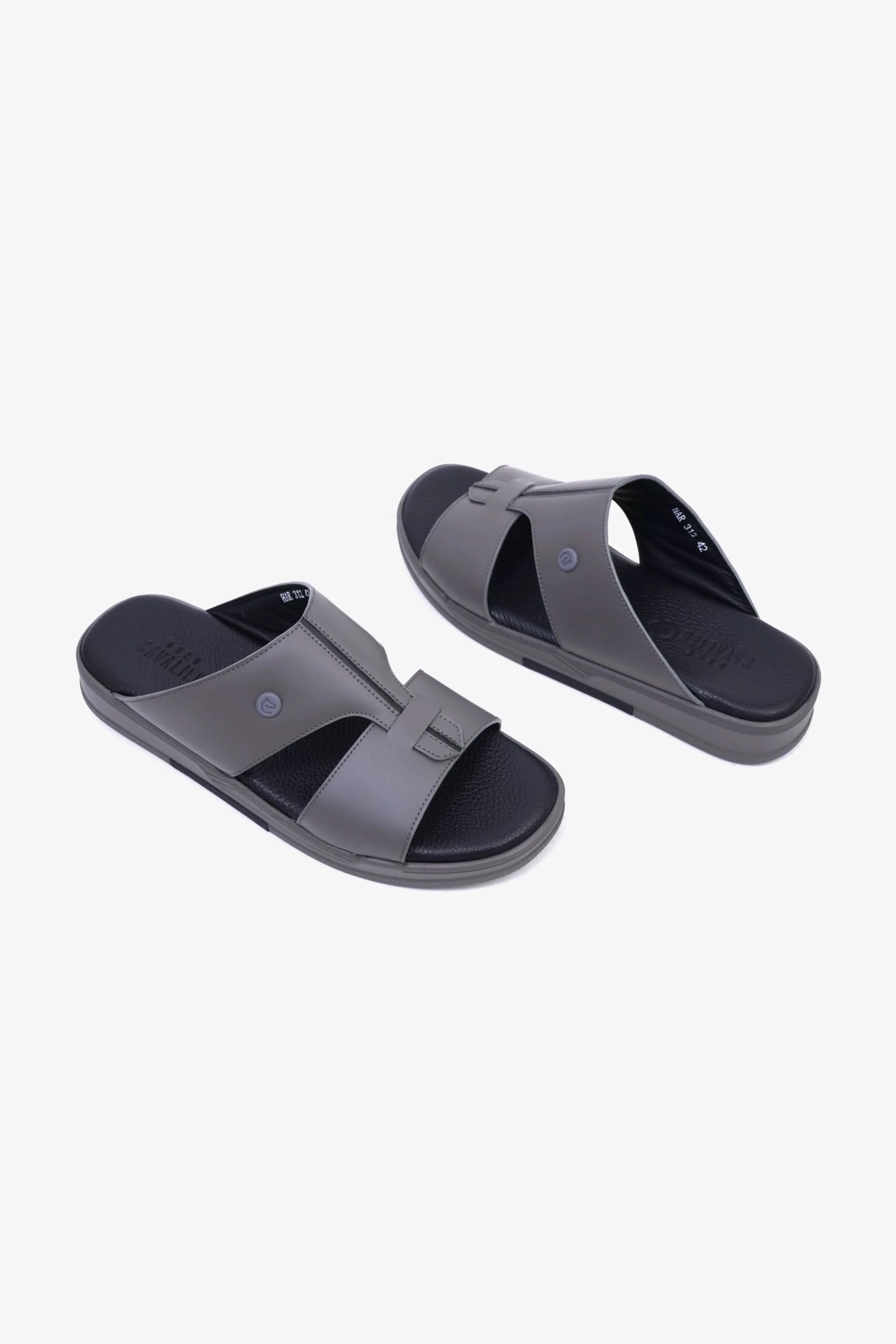 UOMO CAVALIER Men's Leather Sandals with Cut-Out Detail Grey - Seventy7