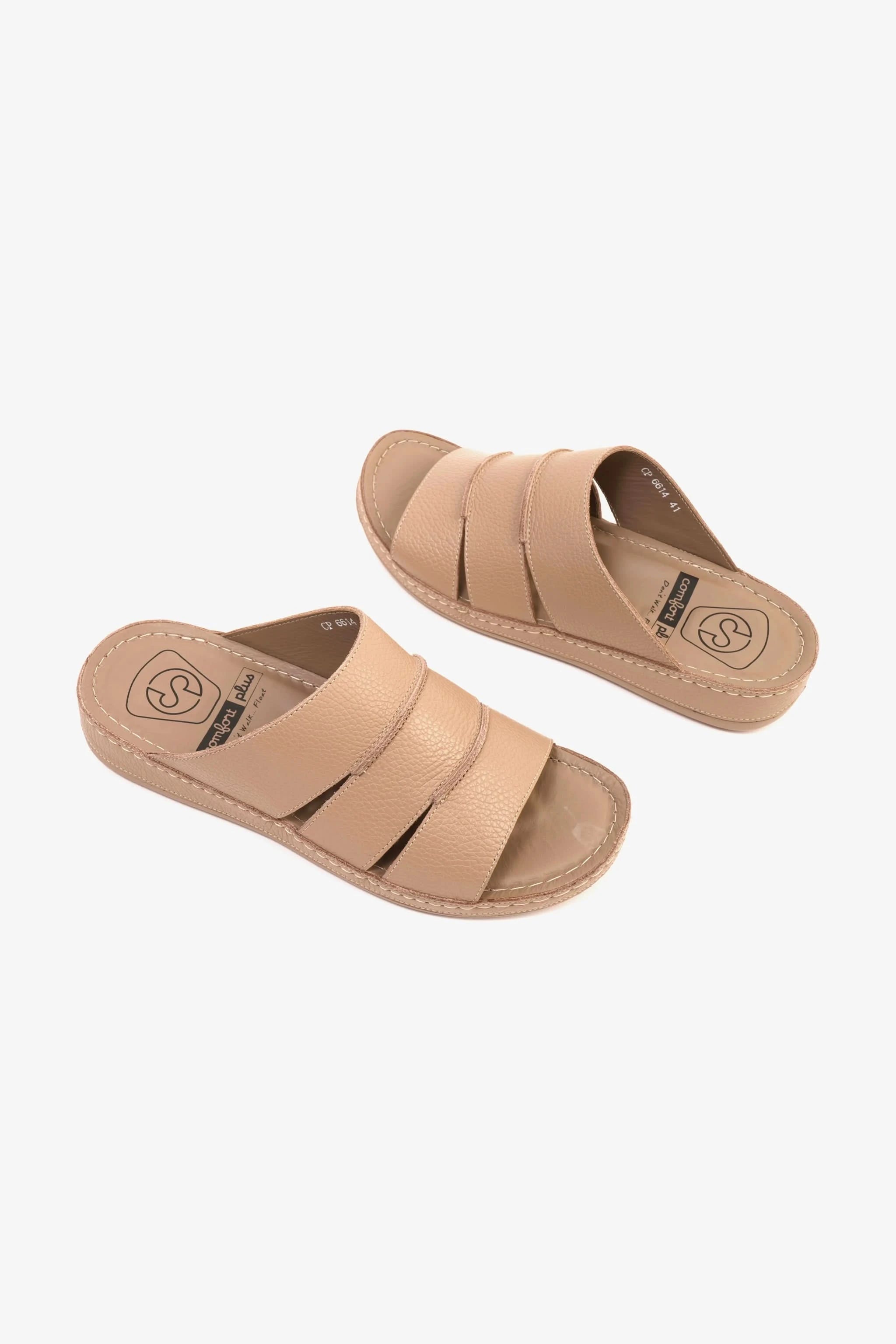 COMFORT PLUS MEN'S LEATHER SLIDE SANDAL SAND - Seventy7