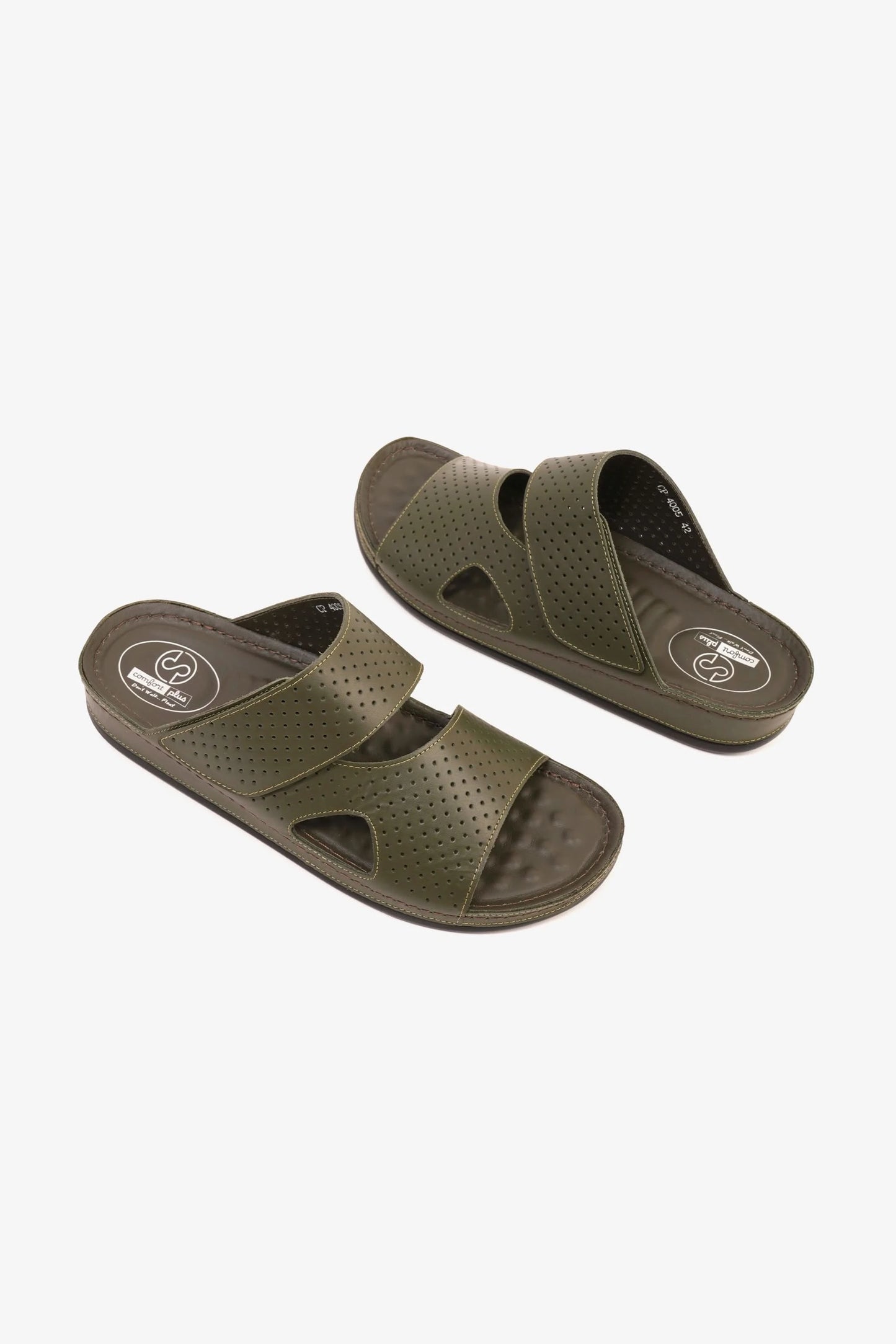 Comfort Plus Men's Al Waha Textured Slip-On Arabic Sandals Olive - Seventy7