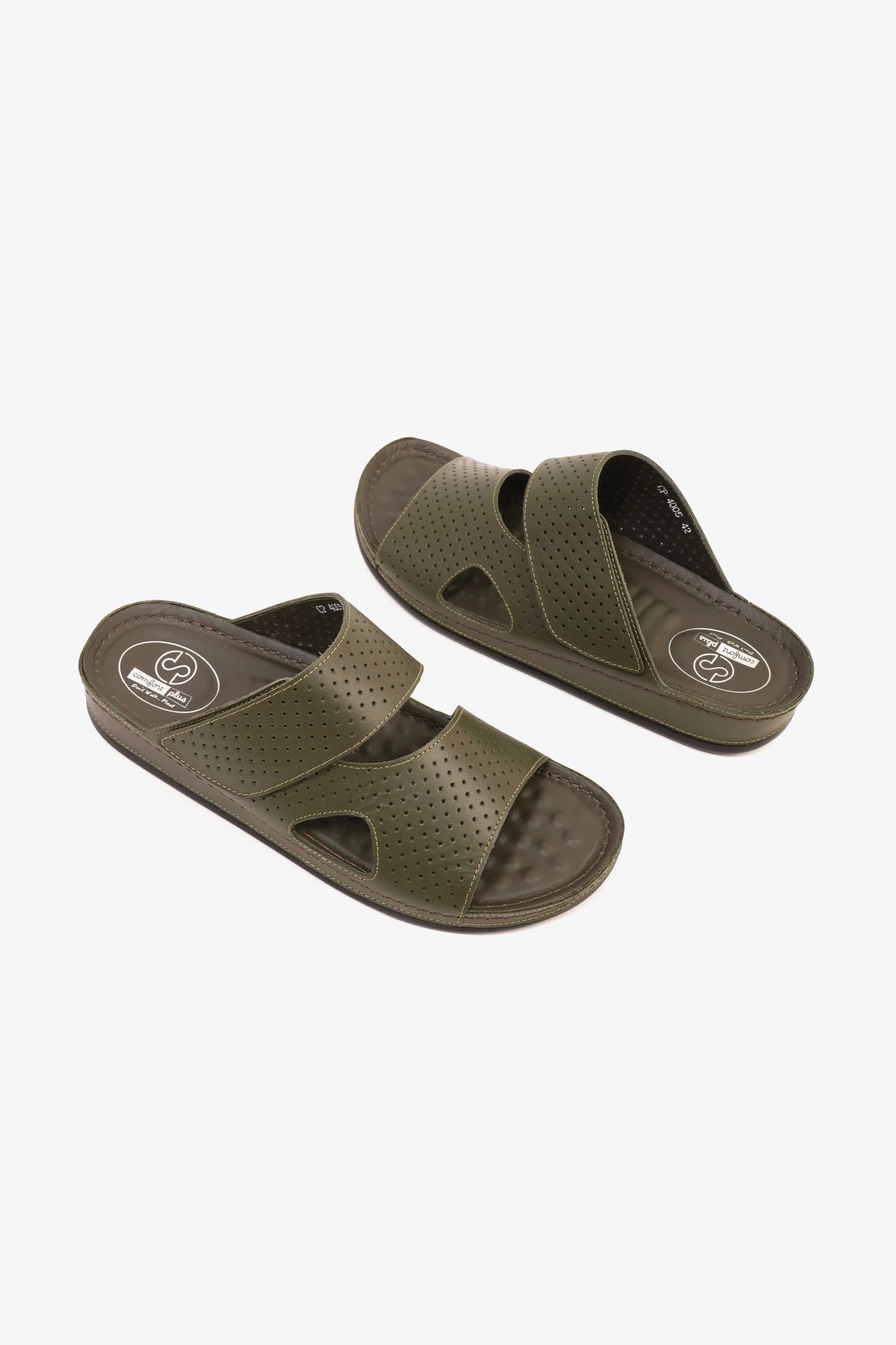 Comfort Plus Men's Al Waha Textured Slip-On Arabic Sandals Olive - Seventy7