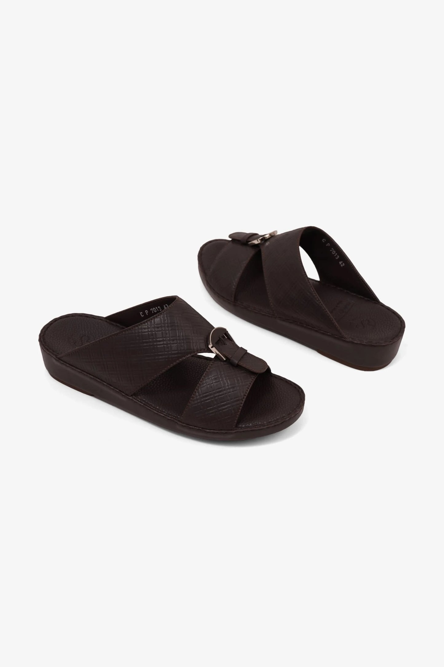 COMFORT PLUS MEN'S CUSHIONED LEATHER SLIP-ON SANDALS BROWN - Seventy7