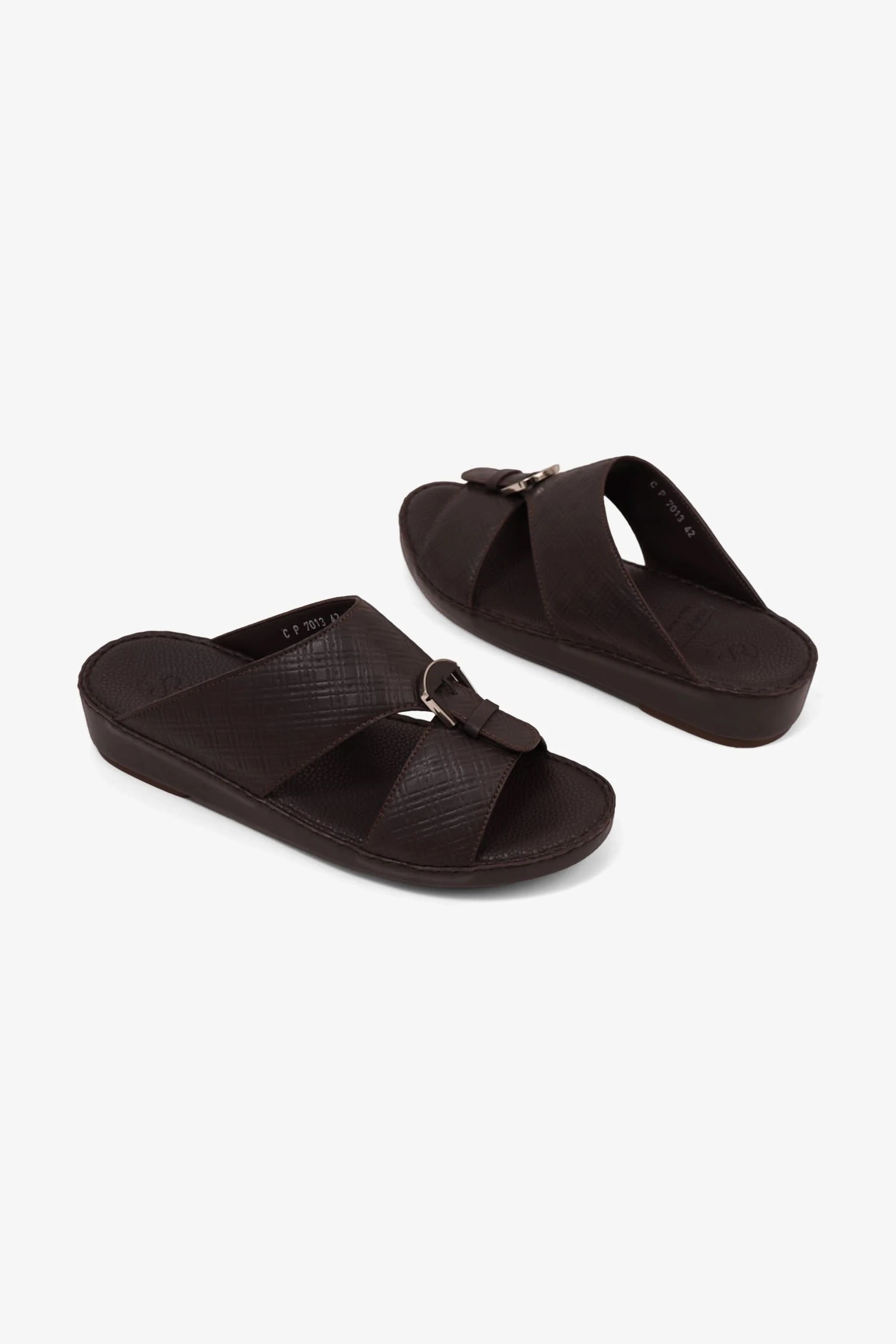 COMFORT PLUS MEN'S CUSHIONED LEATHER SLIP-ON SANDALS BROWN - Seventy7