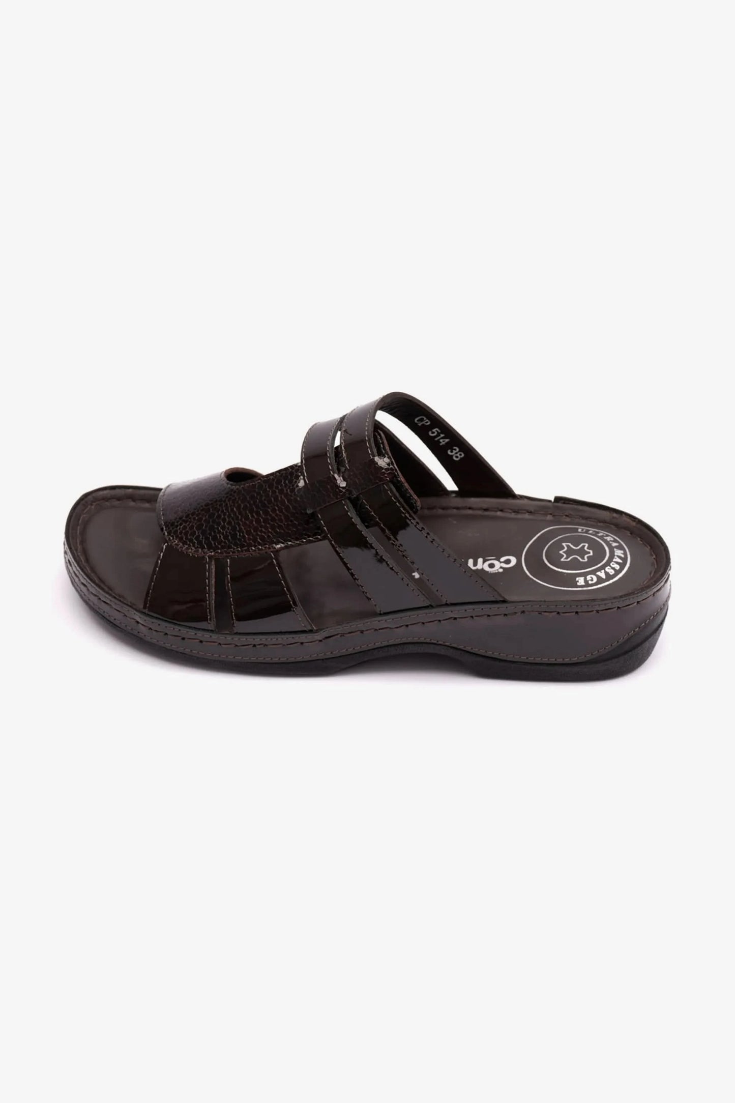 COMFORT PLUS WOMENS CROCO PRINT SANDALS BROWN - Seventy7
