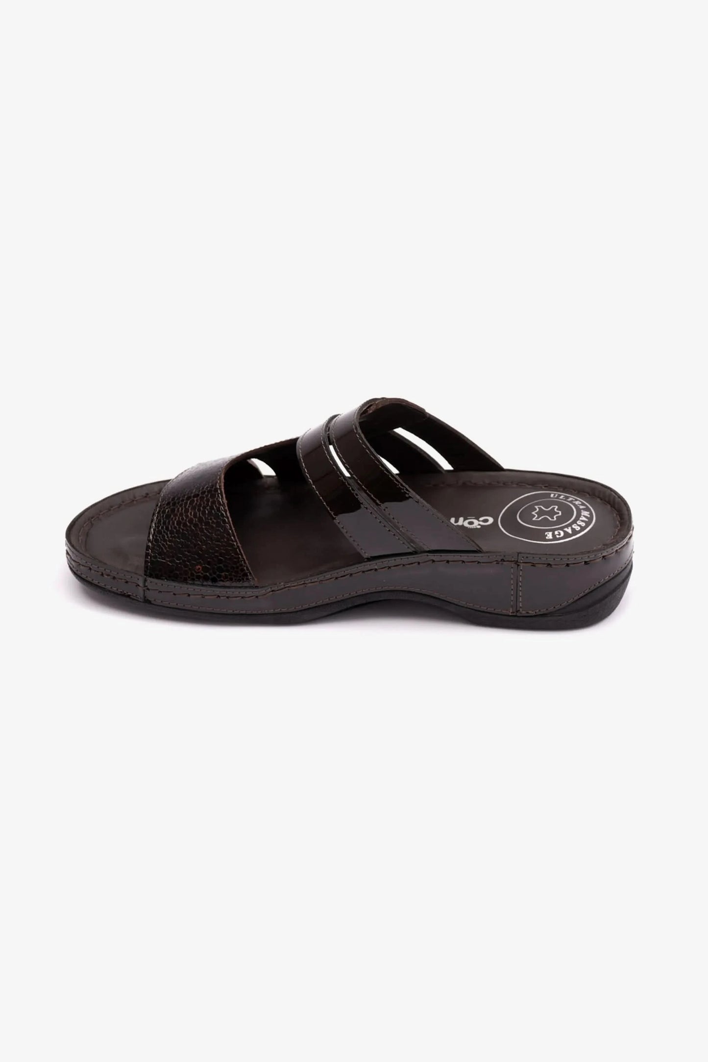 COMFORT PLUS WOMENS CROCO PRINT SANDALS BROWN - Seventy7