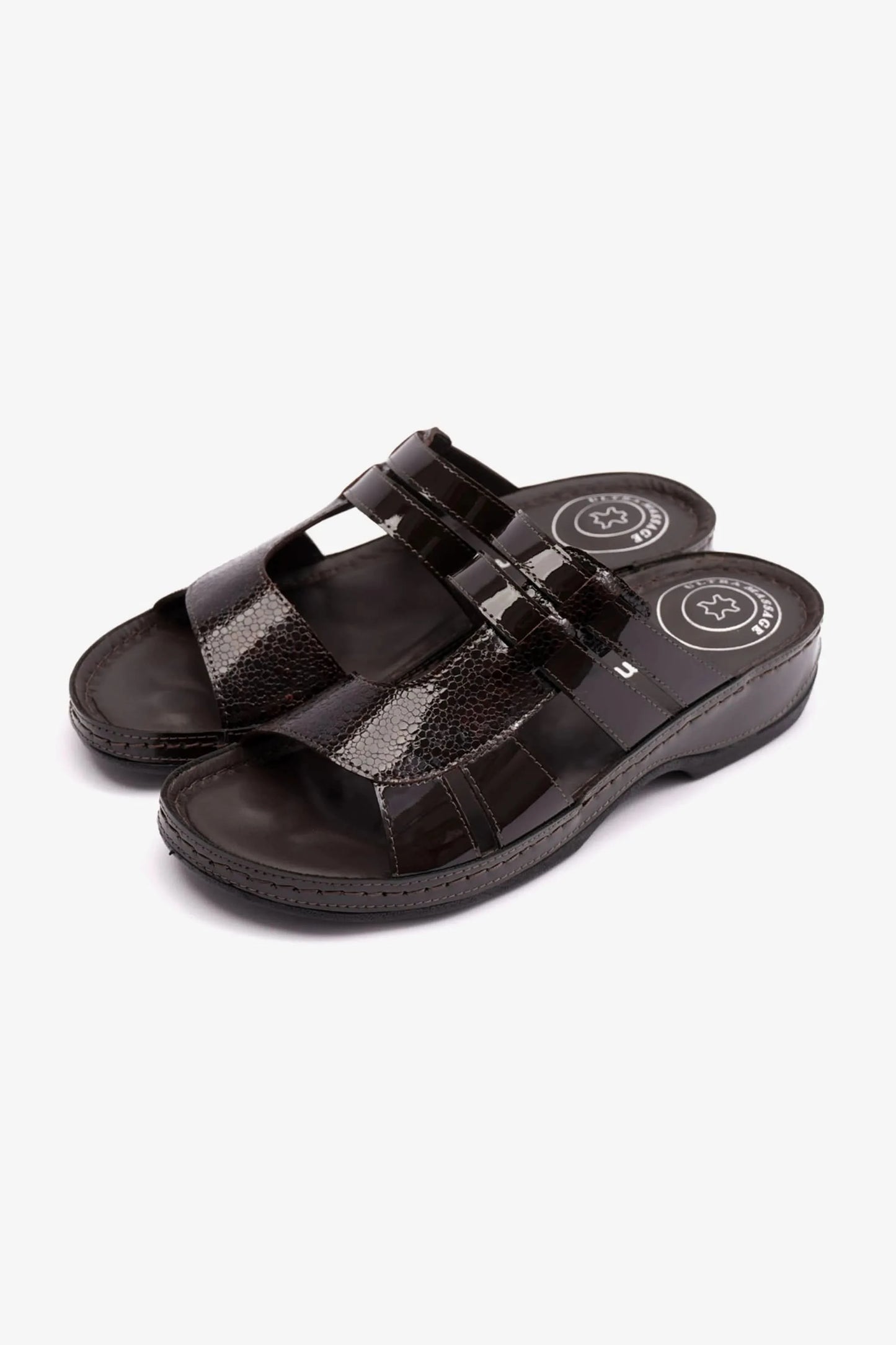 COMFORT PLUS WOMENS CROCO PRINT SANDALS BROWN - Seventy7