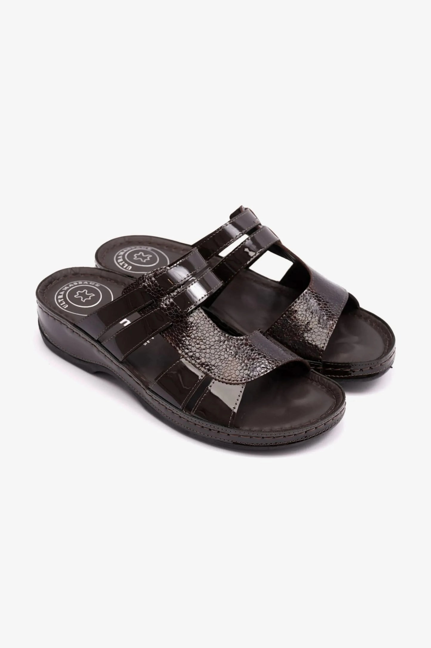 COMFORT PLUS WOMENS CROCO PRINT SANDALS BROWN - Seventy7