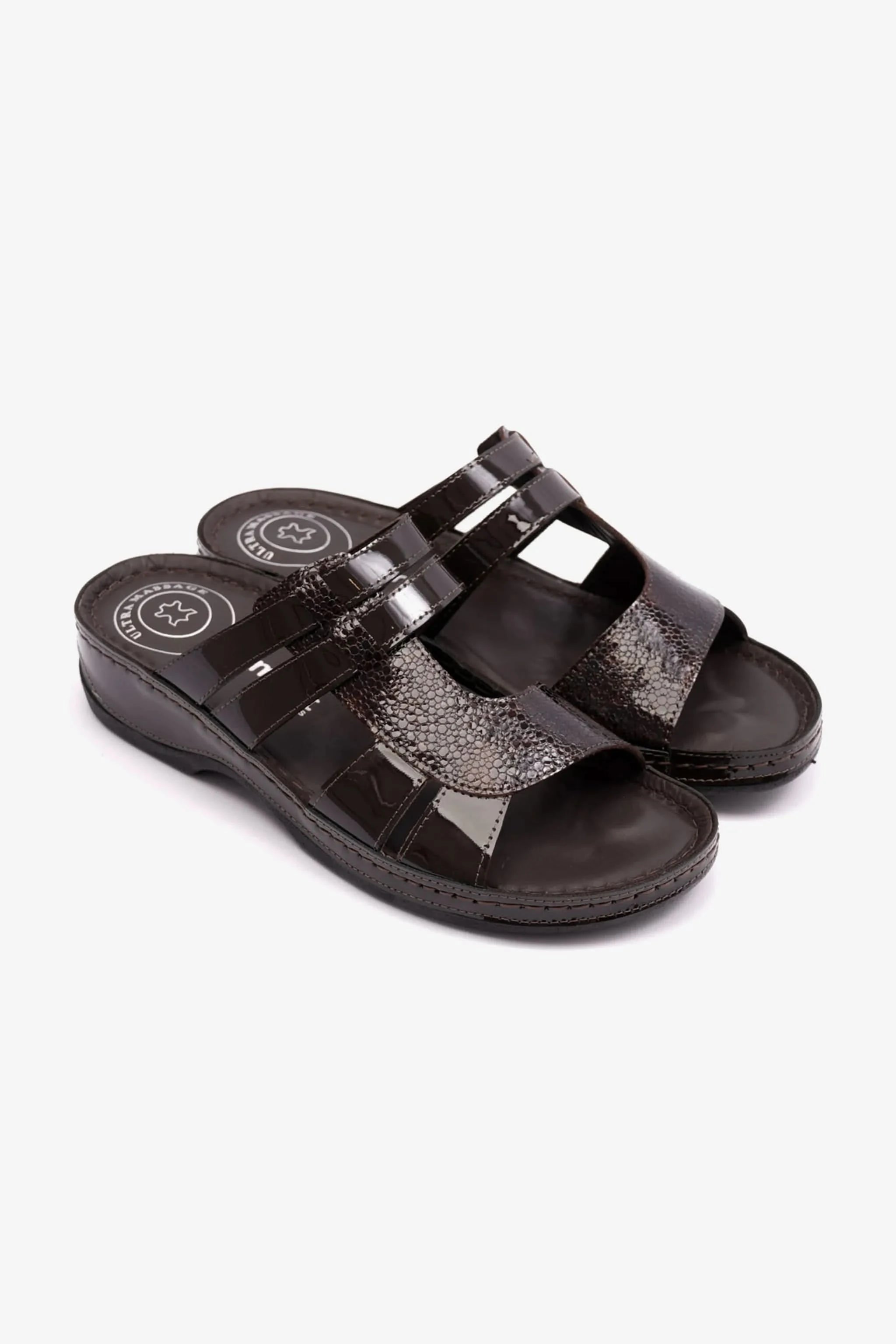 COMFORT PLUS WOMENS CROCO PRINT SANDALS BROWN - Seventy7