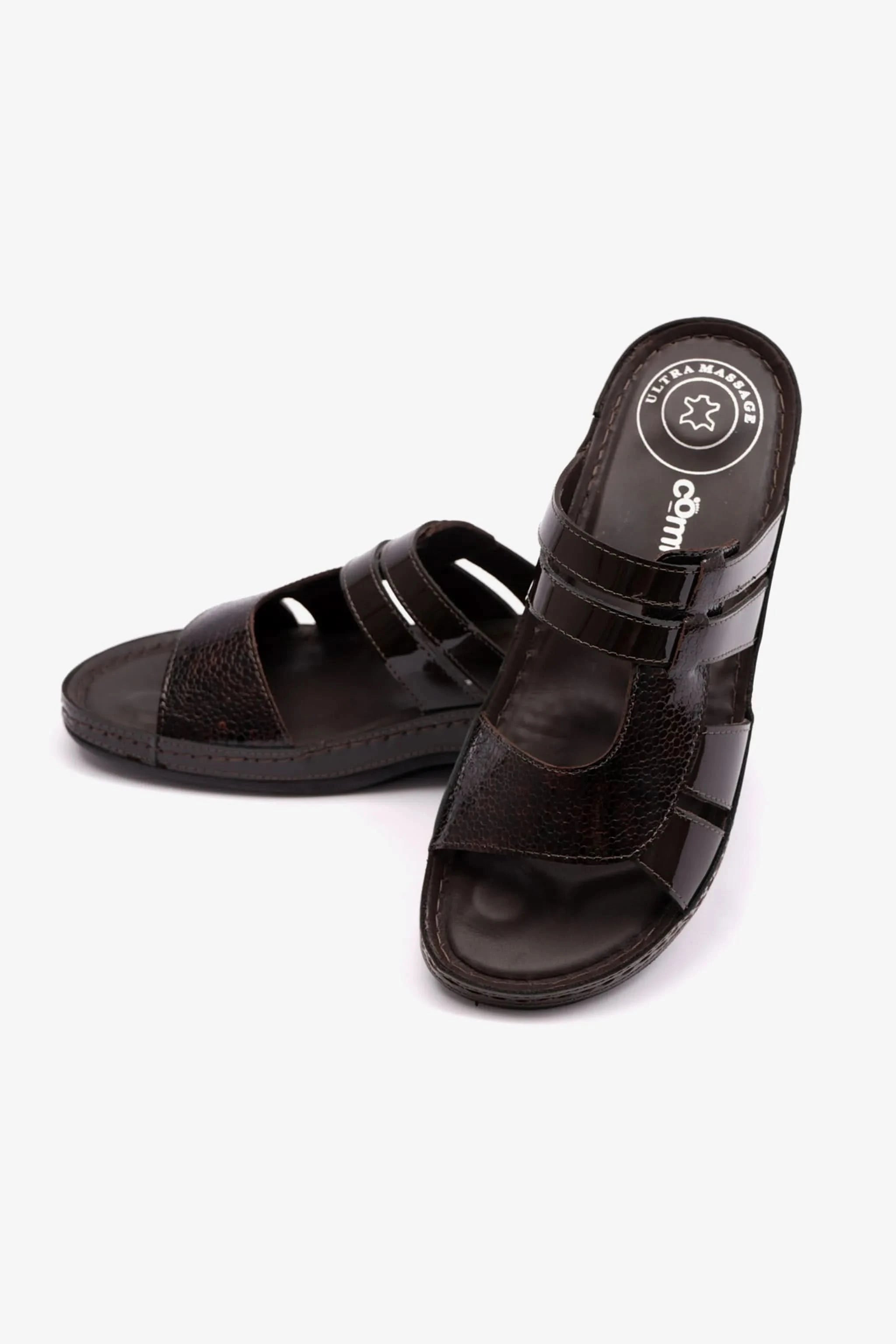 COMFORT PLUS WOMENS CROCO PRINT SANDALS BROWN - Seventy7