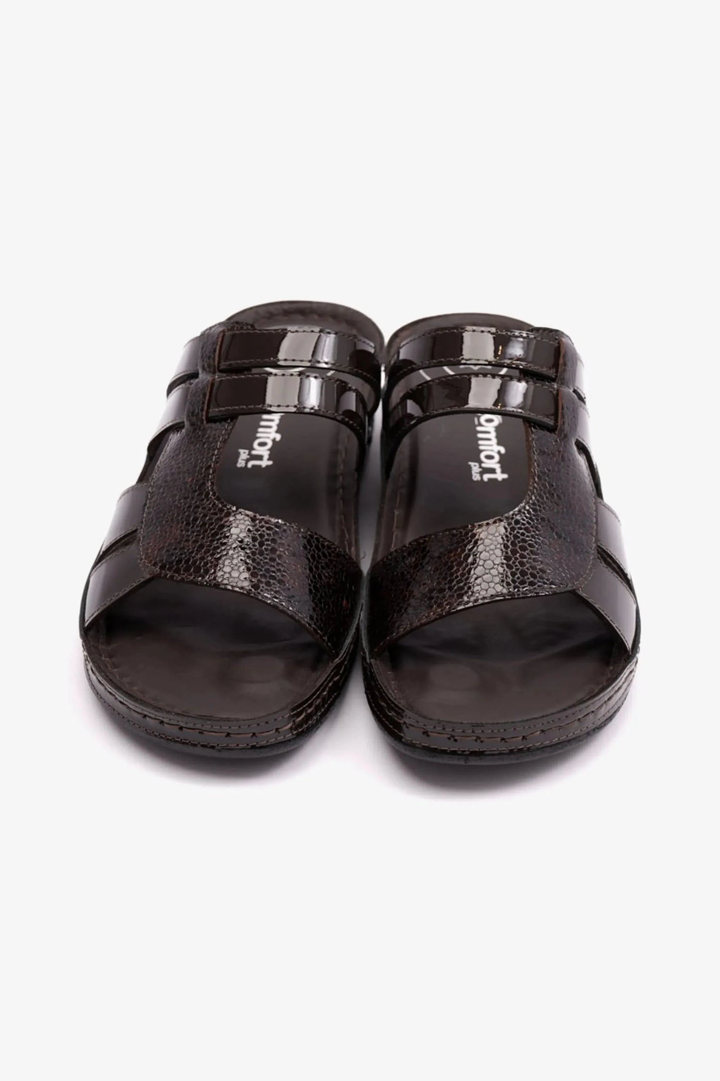 COMFORT PLUS WOMENS CROCO PRINT SANDALS BROWN - Seventy7