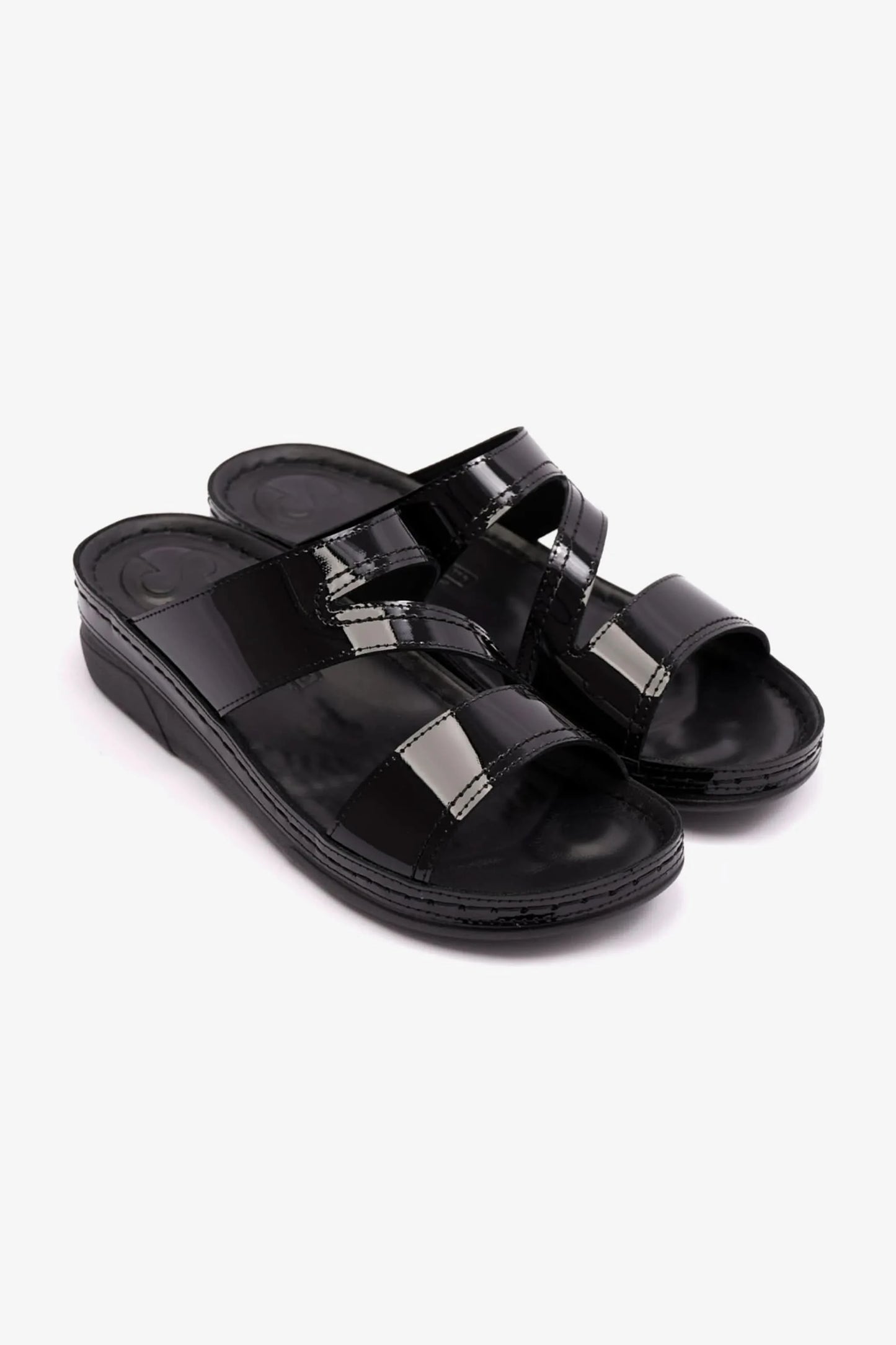 COMFORT PLUS WOMENS LOW HEEL SOFT FOOTBED SANDALS BLACK - Seventy7