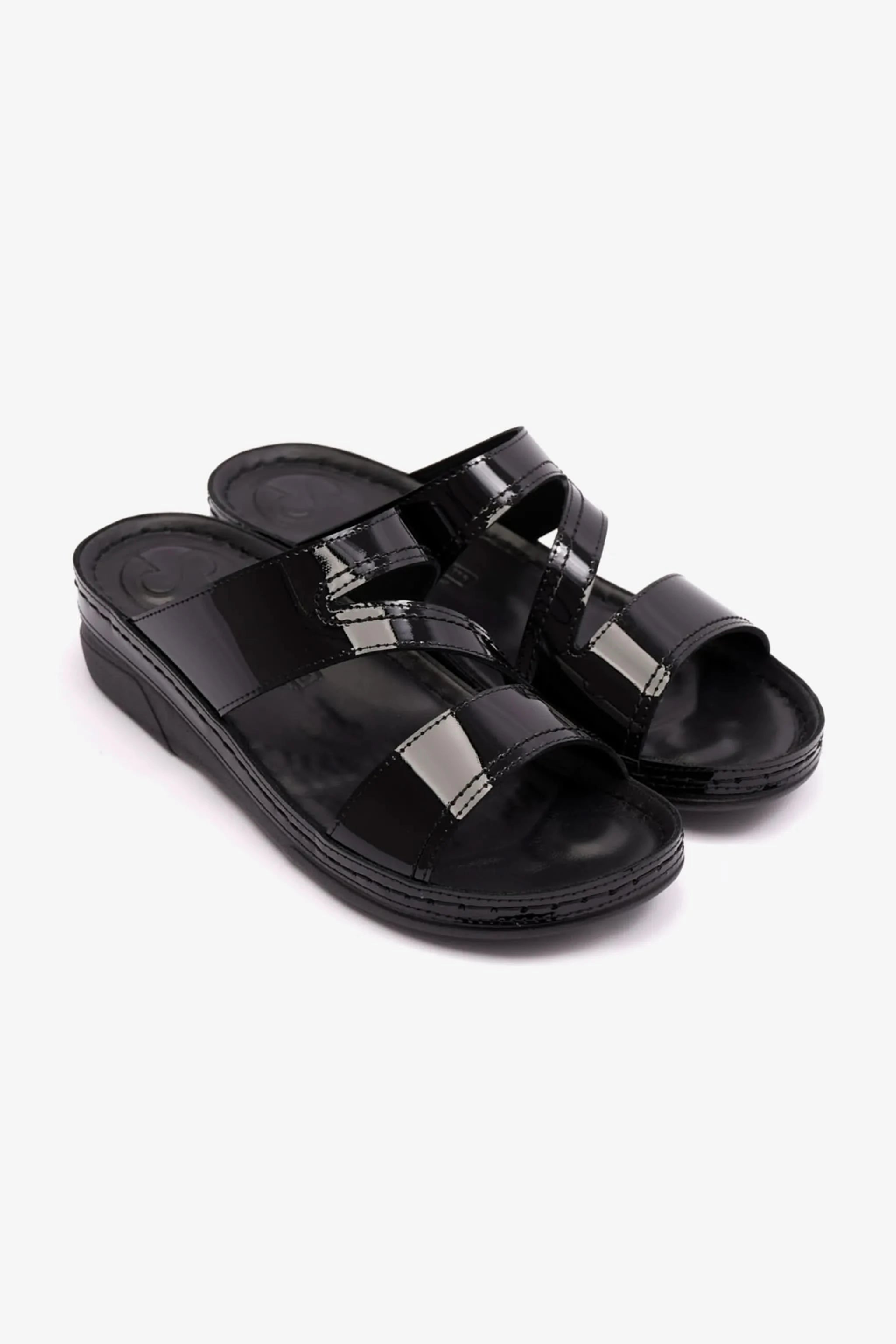COMFORT PLUS WOMENS LOW HEEL SOFT FOOTBED SANDALS BLACK - Seventy7
