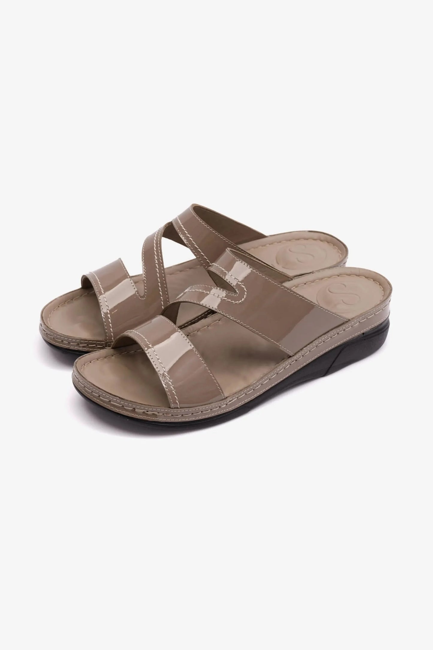 COMFORT PLUS WOMENS LOW HEEL SOFT FOOTBED SANDALS STONE - Seventy7