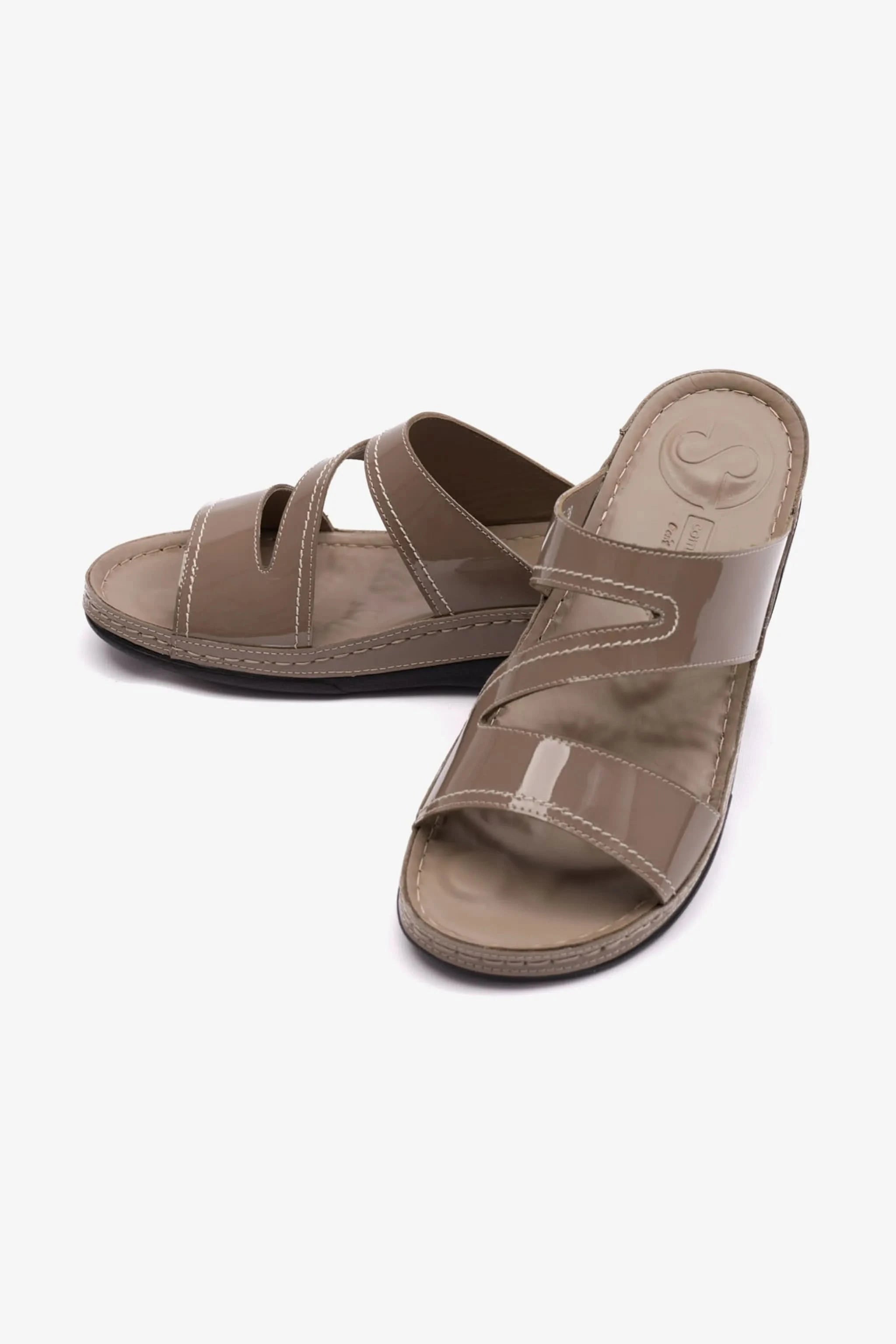 COMFORT PLUS WOMENS LOW HEEL SOFT FOOTBED SANDALS STONE - Seventy7