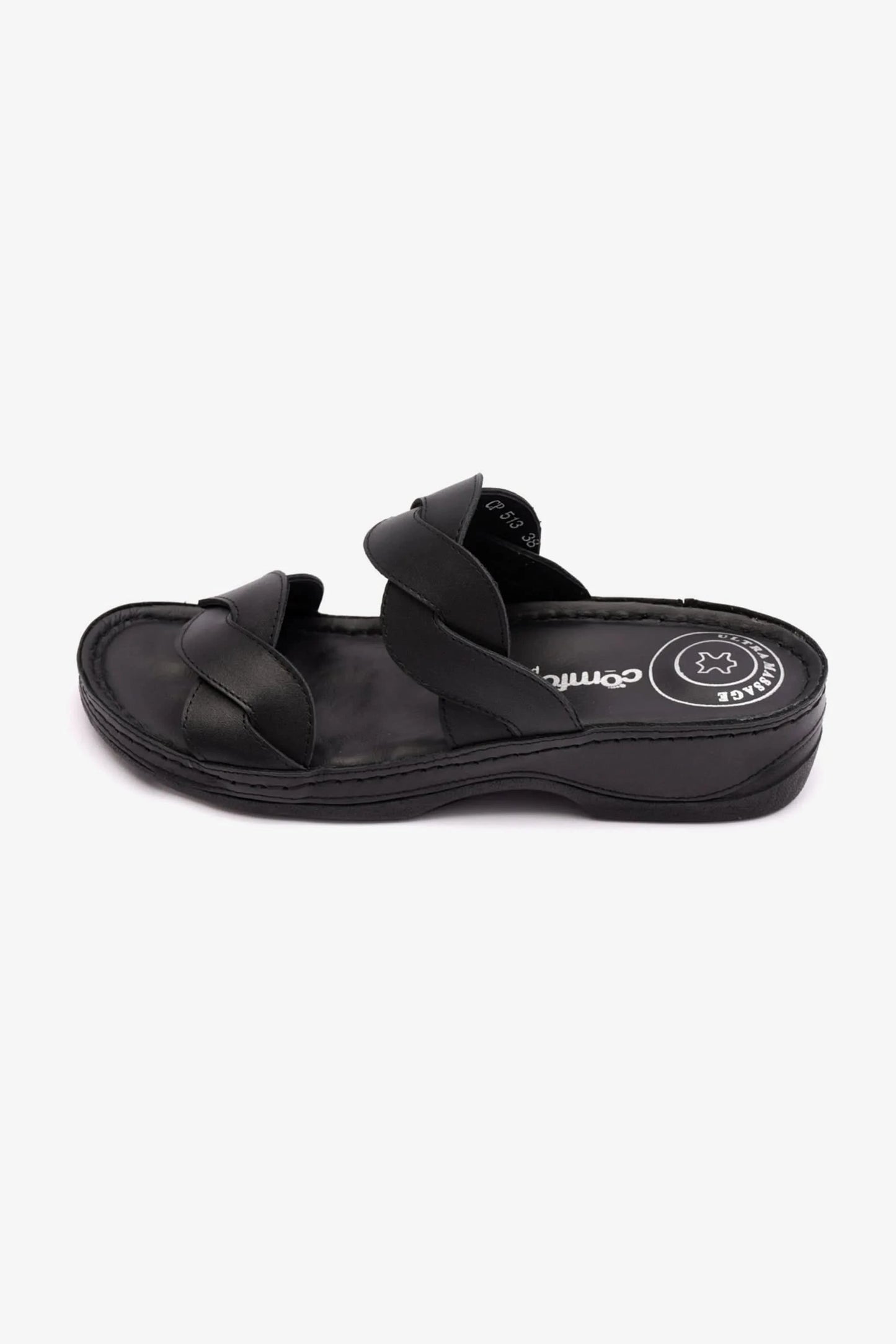 COMFORT PLUS MATTE LEATHER WOMEN SANDALS BLACK - Seventy7