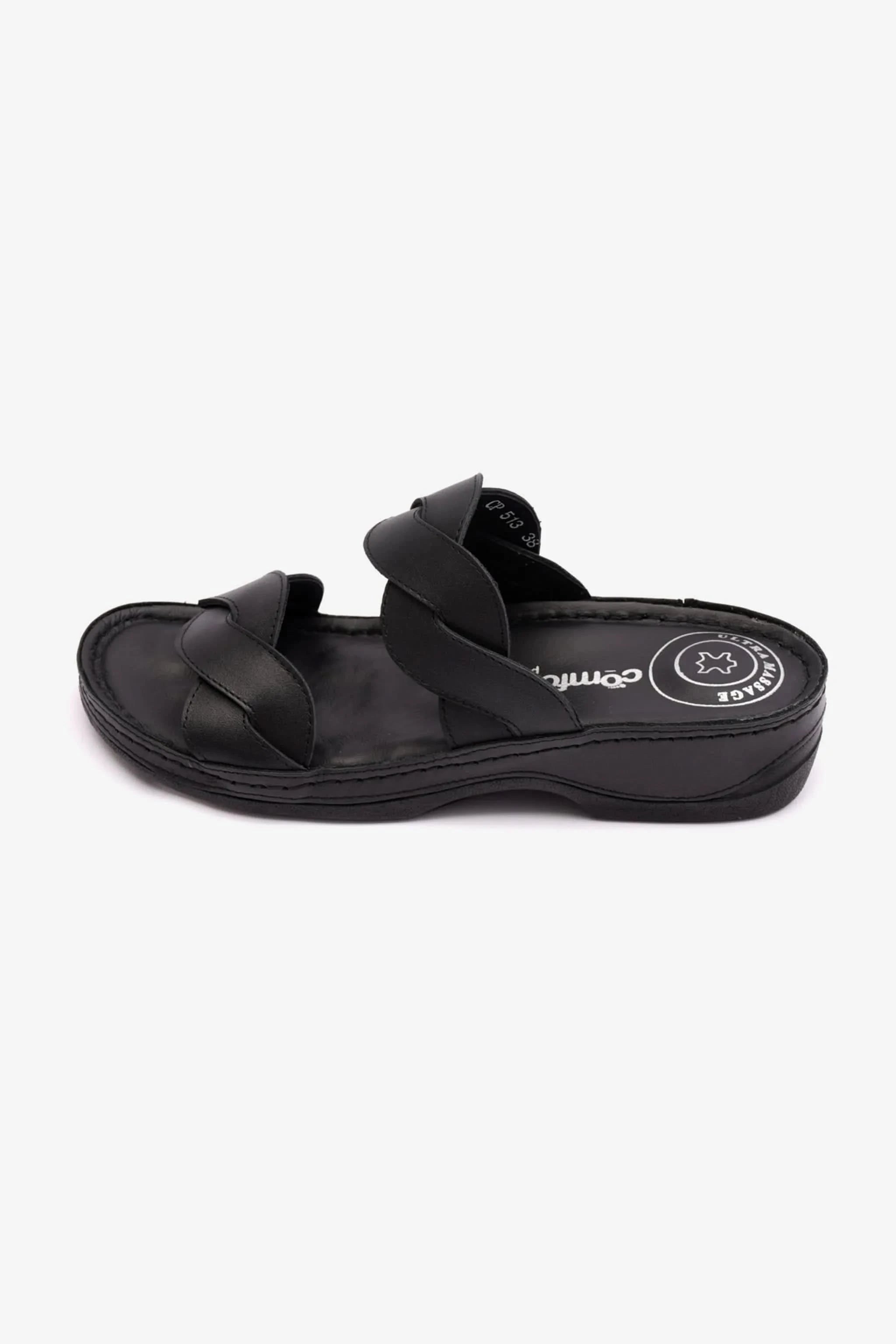 COMFORT PLUS MATTE LEATHER WOMEN SANDALS BLACK - Seventy7