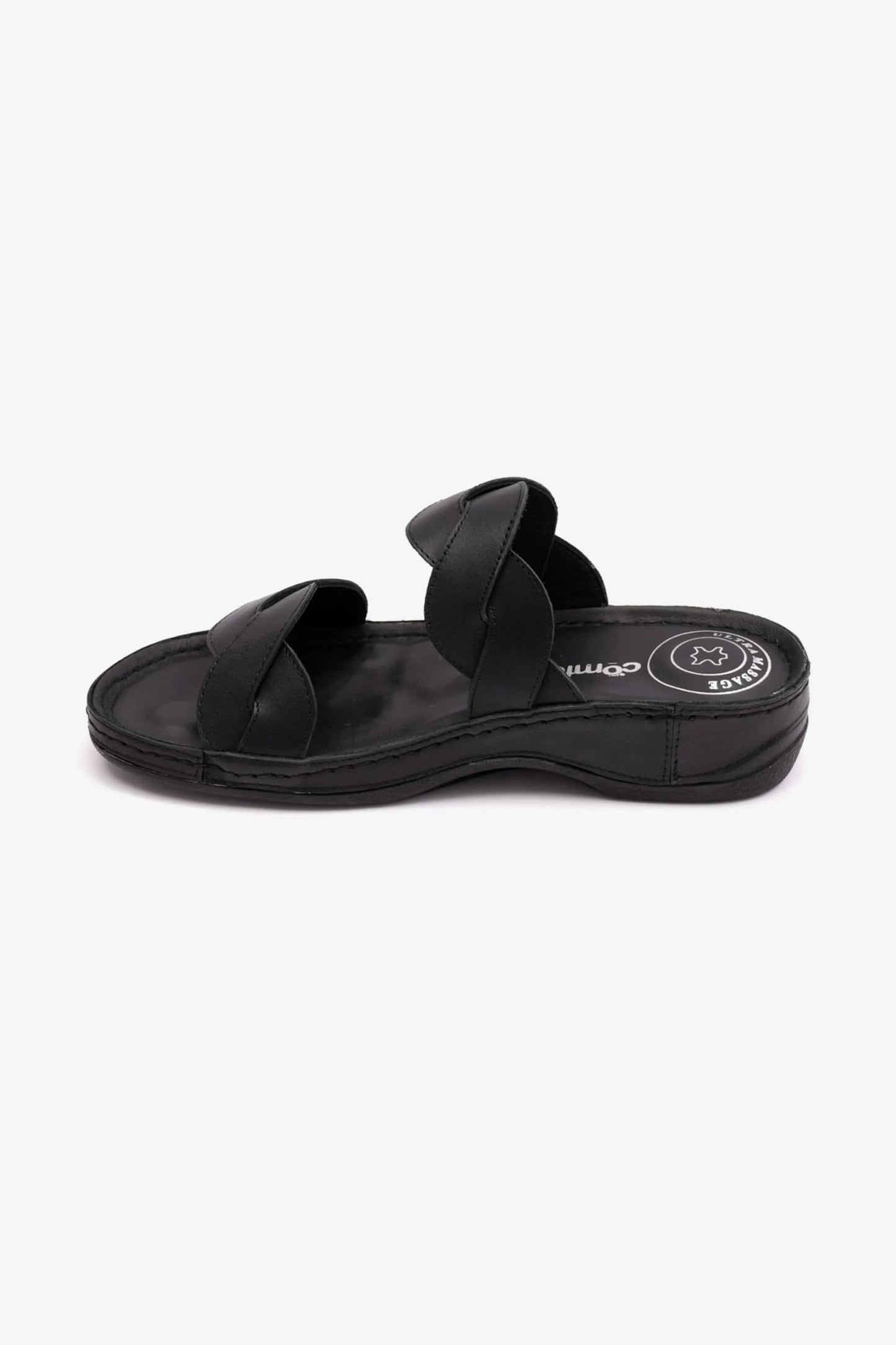 COMFORT PLUS MATTE LEATHER WOMEN SANDALS BLACK - Seventy7