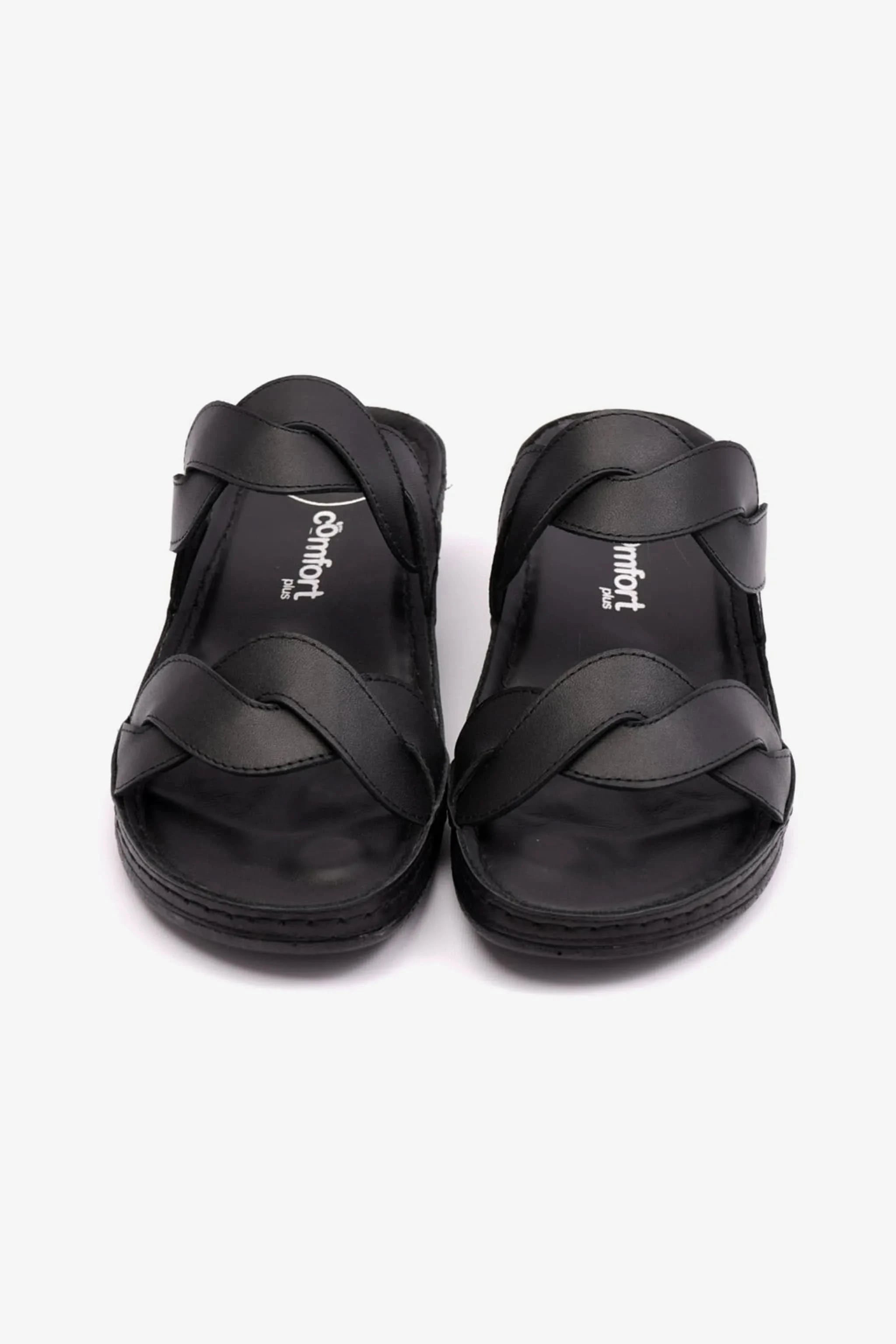 COMFORT PLUS MATTE LEATHER WOMEN SANDALS BLACK - Seventy7