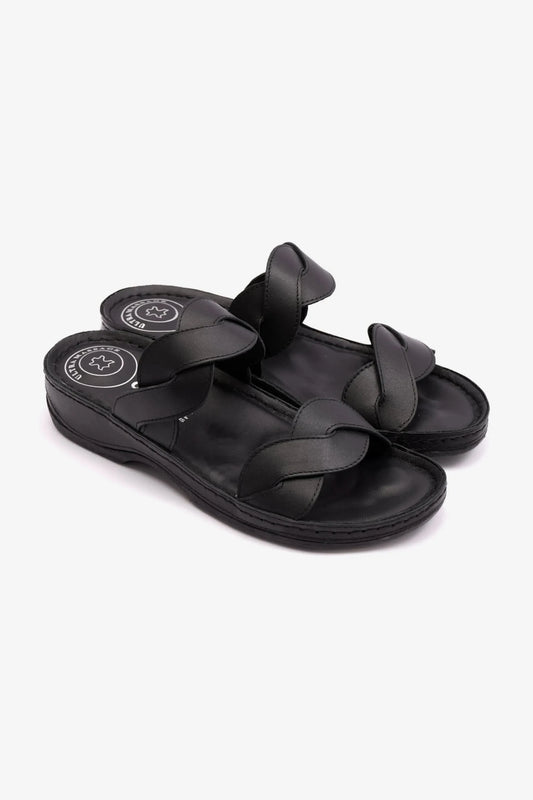 COMFORT PLUS MATTE LEATHER WOMEN SANDALS BLACK - Seventy7