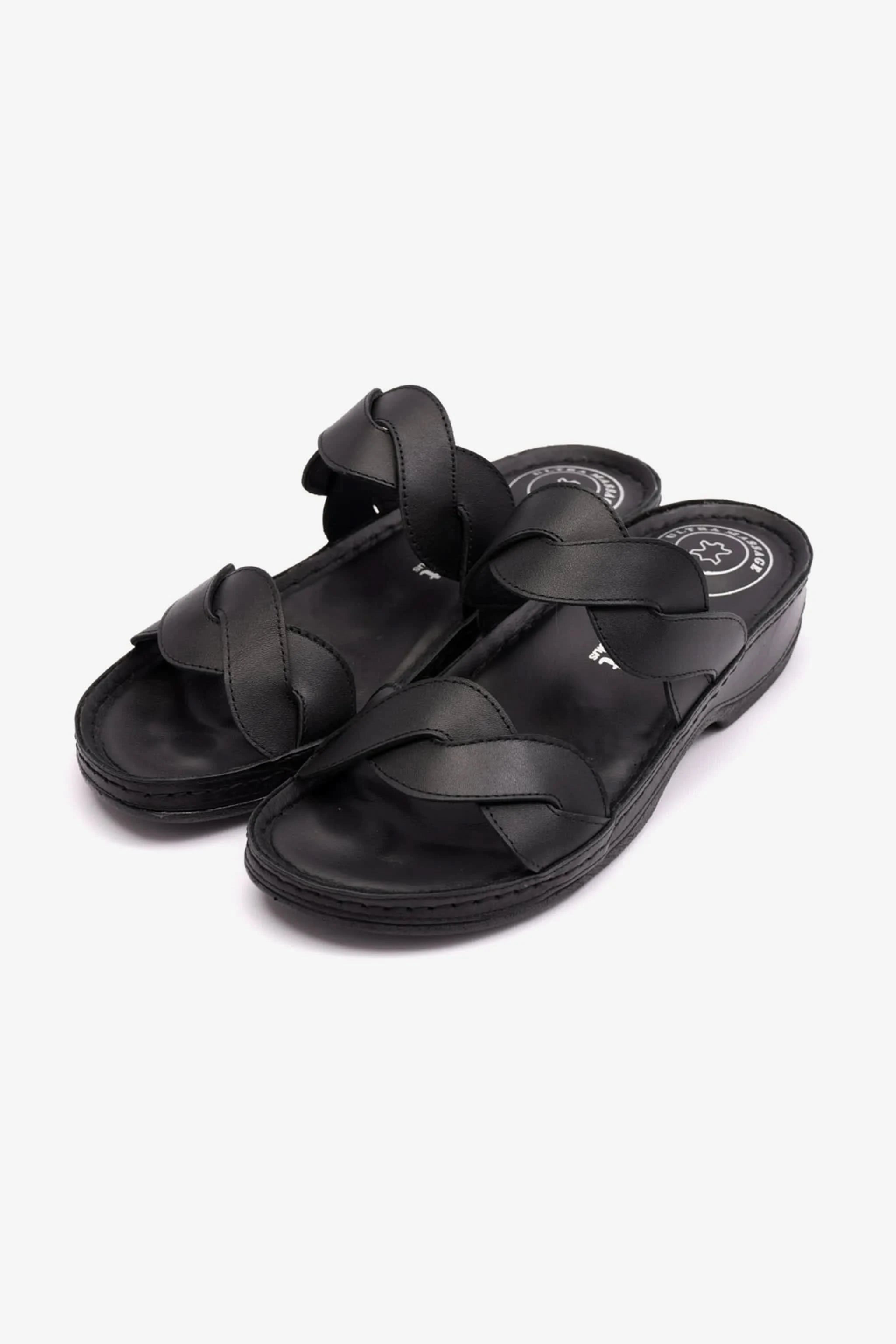 COMFORT PLUS MATTE LEATHER WOMEN SANDALS BLACK - Seventy7