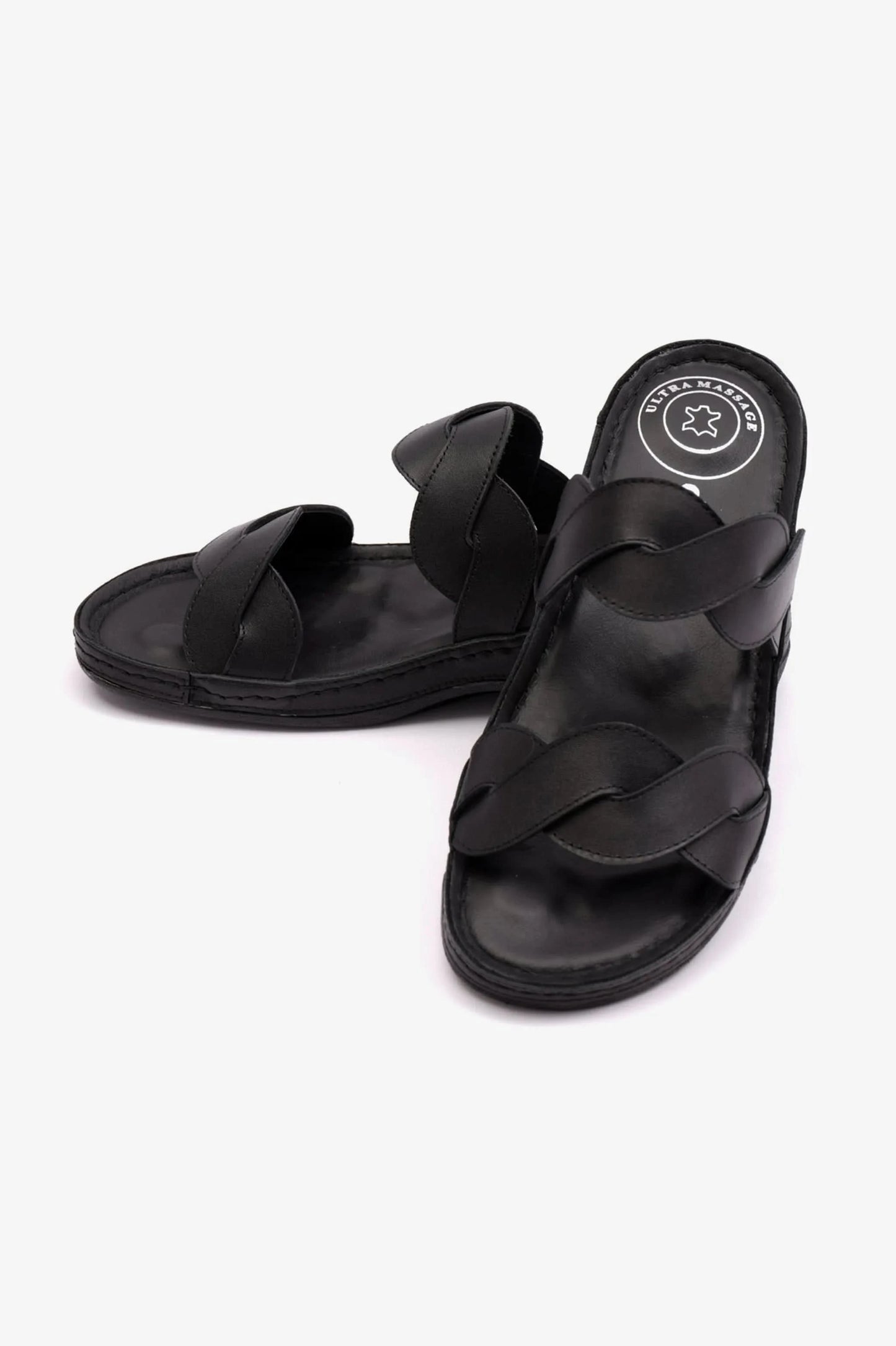 COMFORT PLUS MATTE LEATHER WOMEN SANDALS BLACK - Seventy7