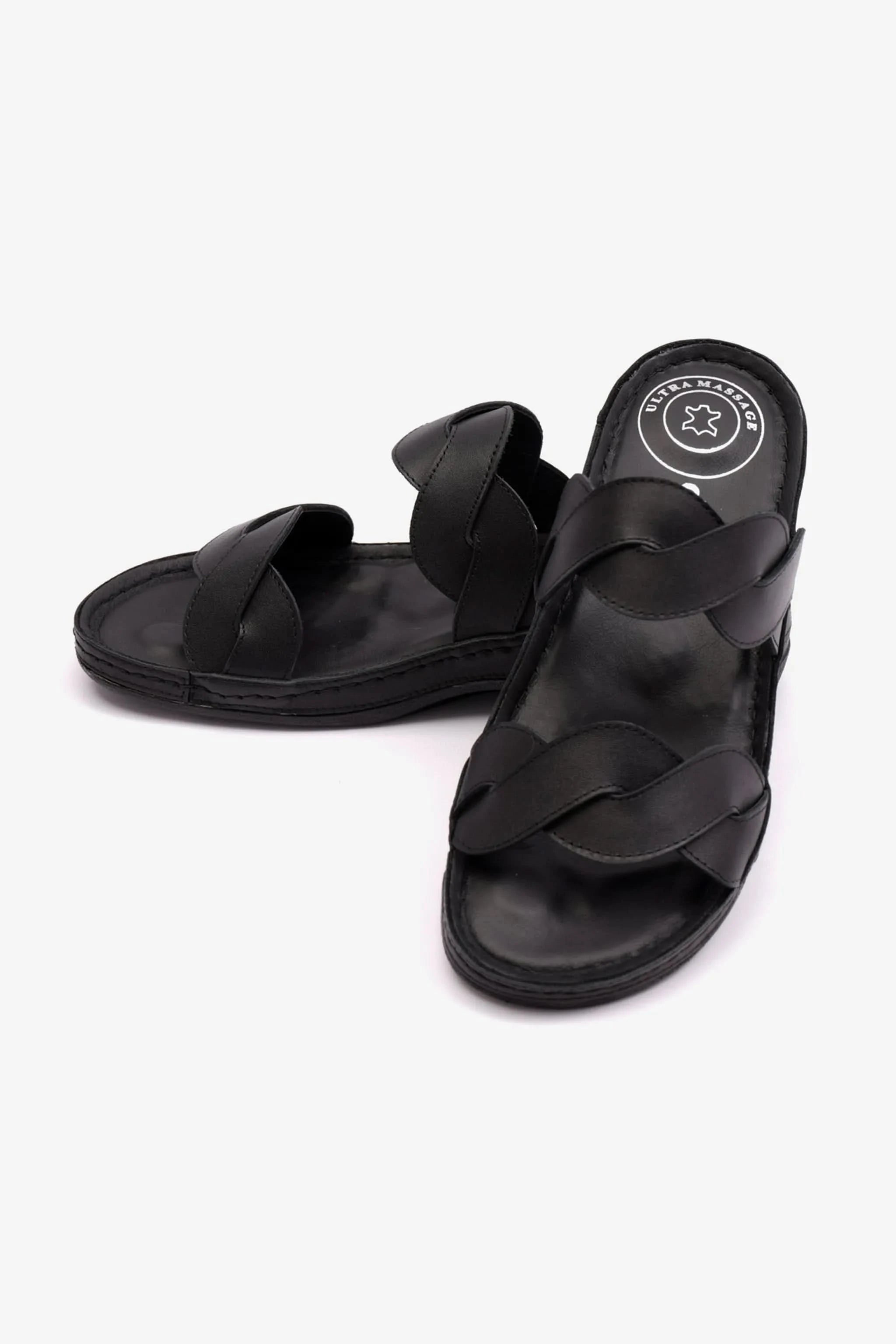 COMFORT PLUS MATTE LEATHER WOMEN SANDALS BLACK - Seventy7