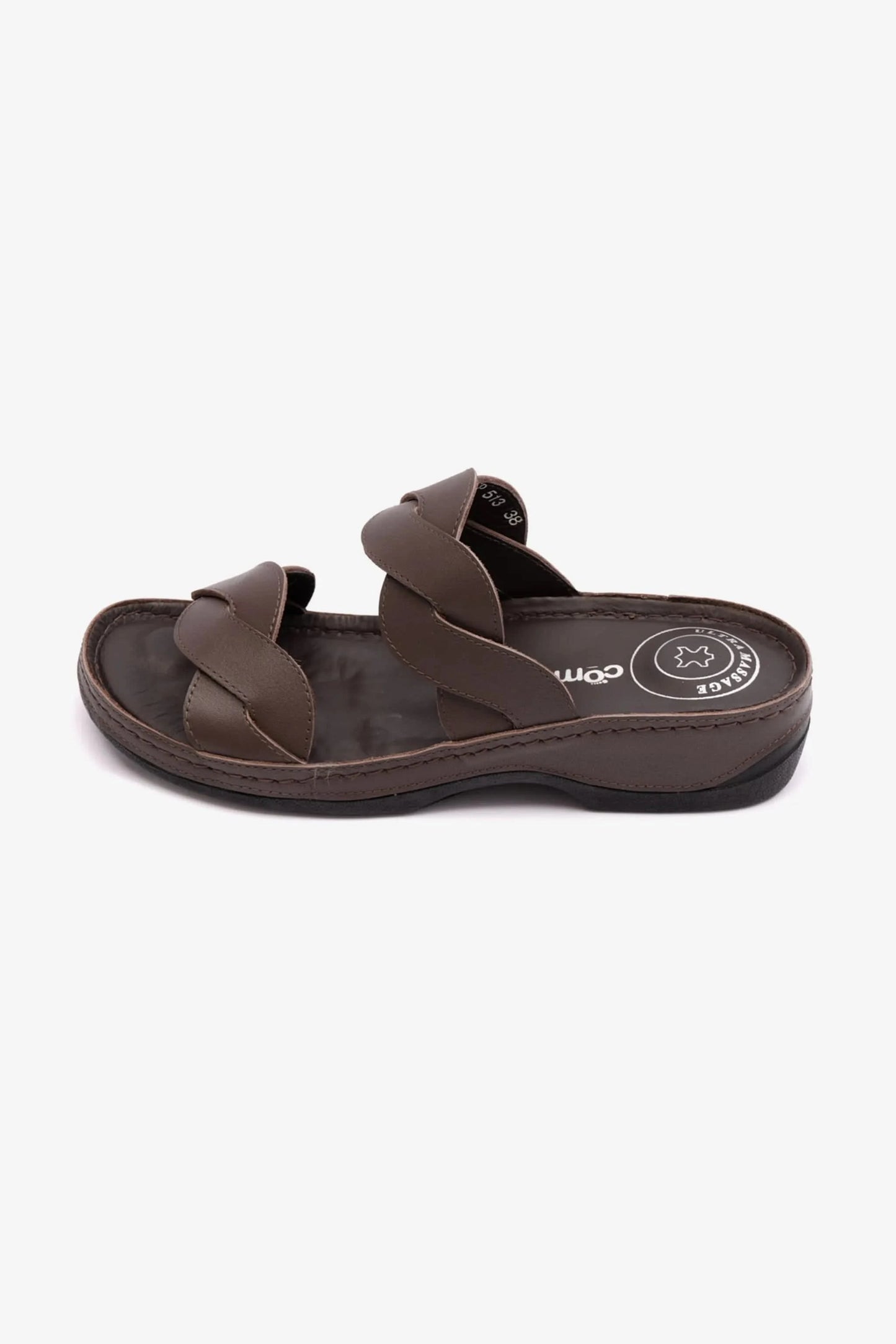 COMFORT PLUS MATTE LEATHER WOMEN SANDALS BROWN - Seventy7