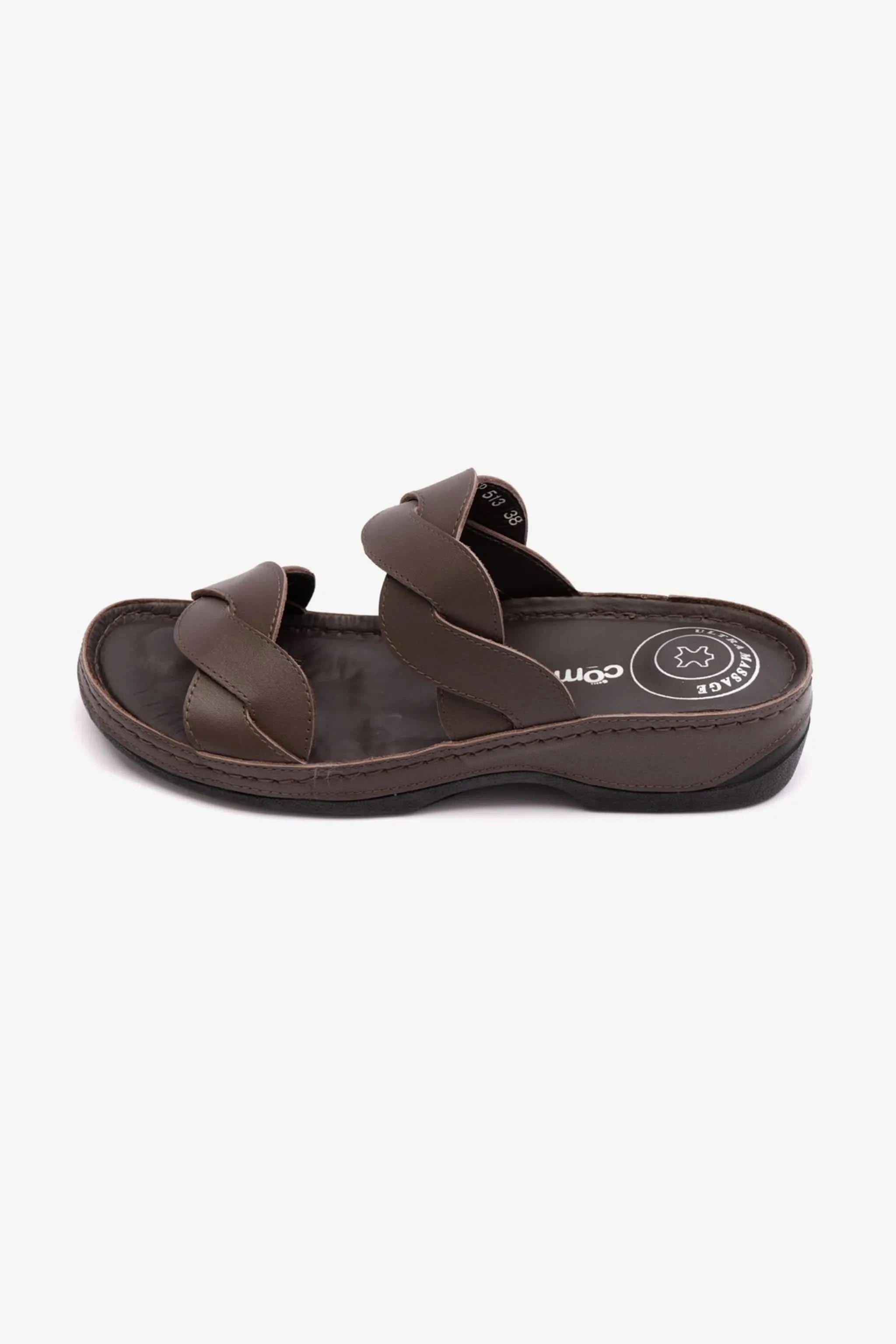 COMFORT PLUS MATTE LEATHER WOMEN SANDALS BROWN - Seventy7