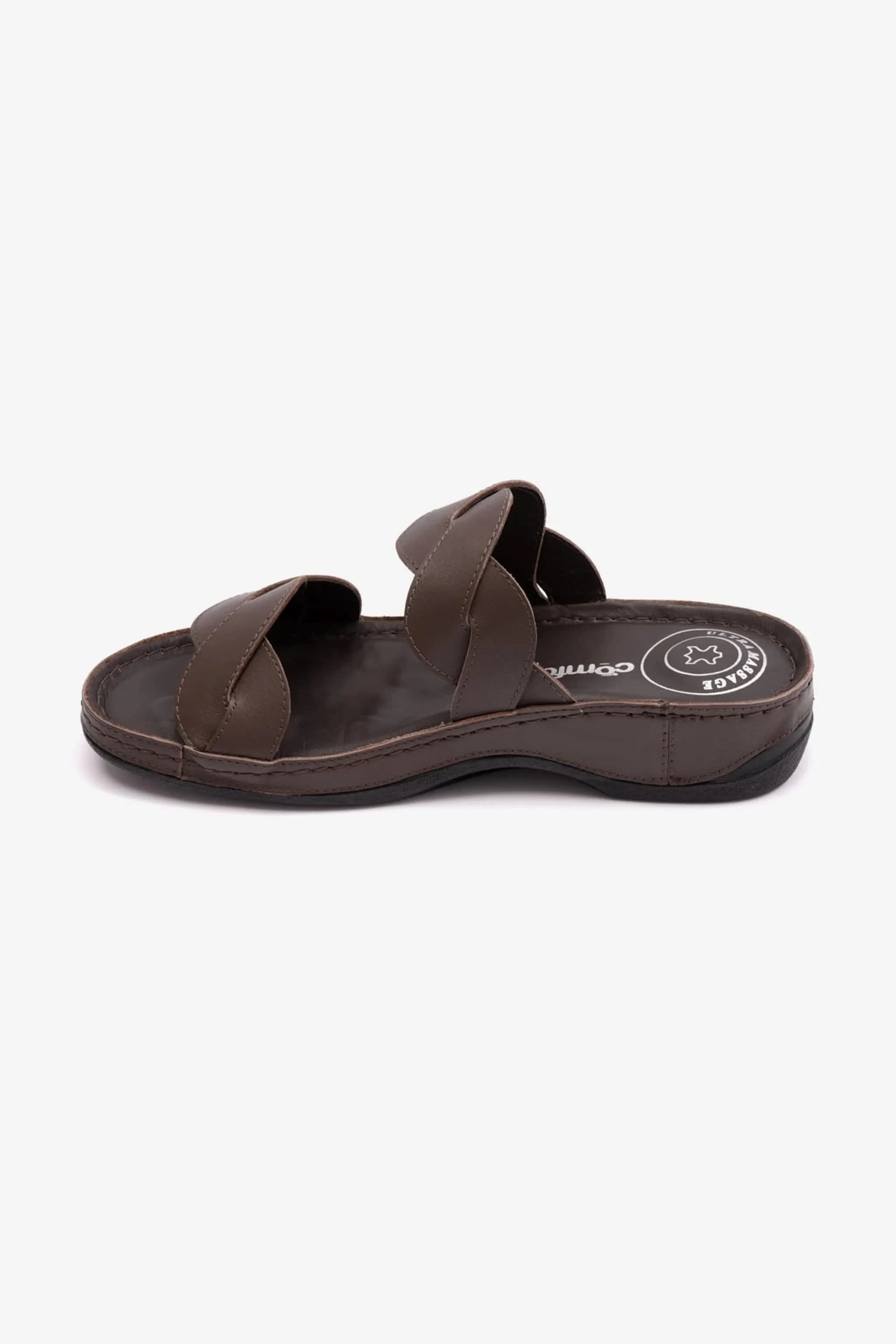 COMFORT PLUS MATTE LEATHER WOMEN SANDALS BROWN - Seventy7