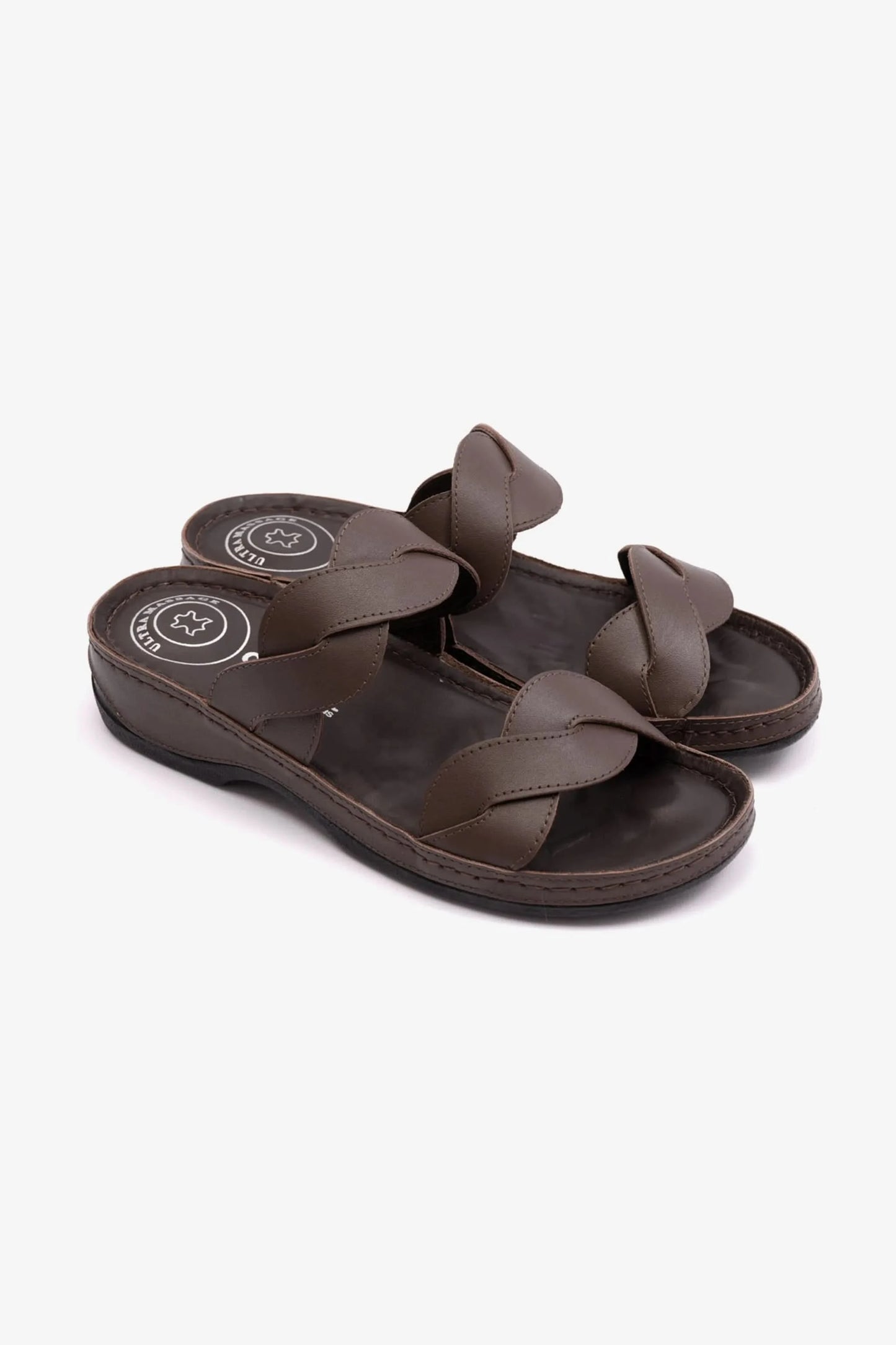 COMFORT PLUS MATTE LEATHER WOMEN SANDALS BROWN - Seventy7