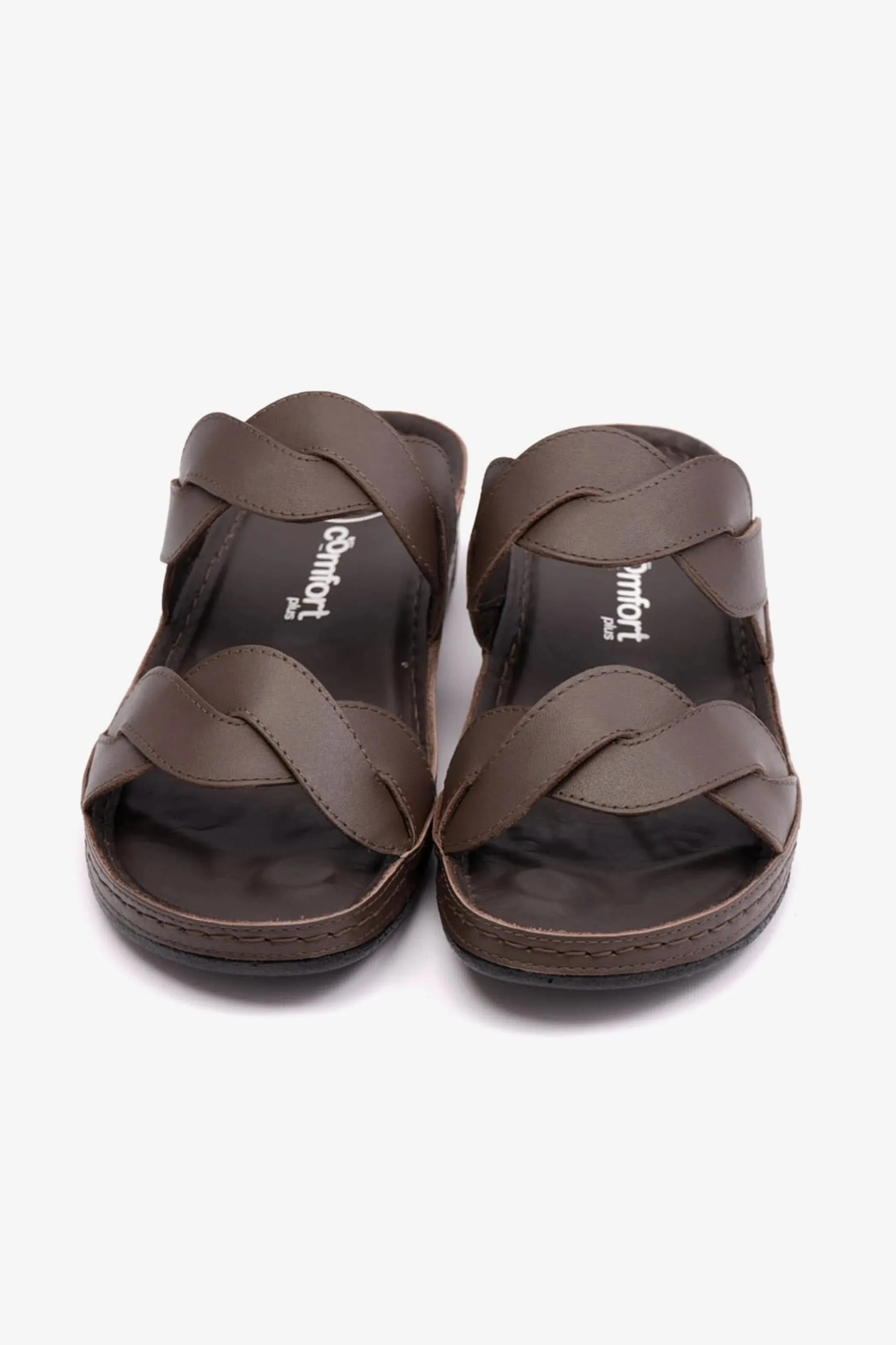 COMFORT PLUS MATTE LEATHER WOMEN SANDALS BROWN - Seventy7
