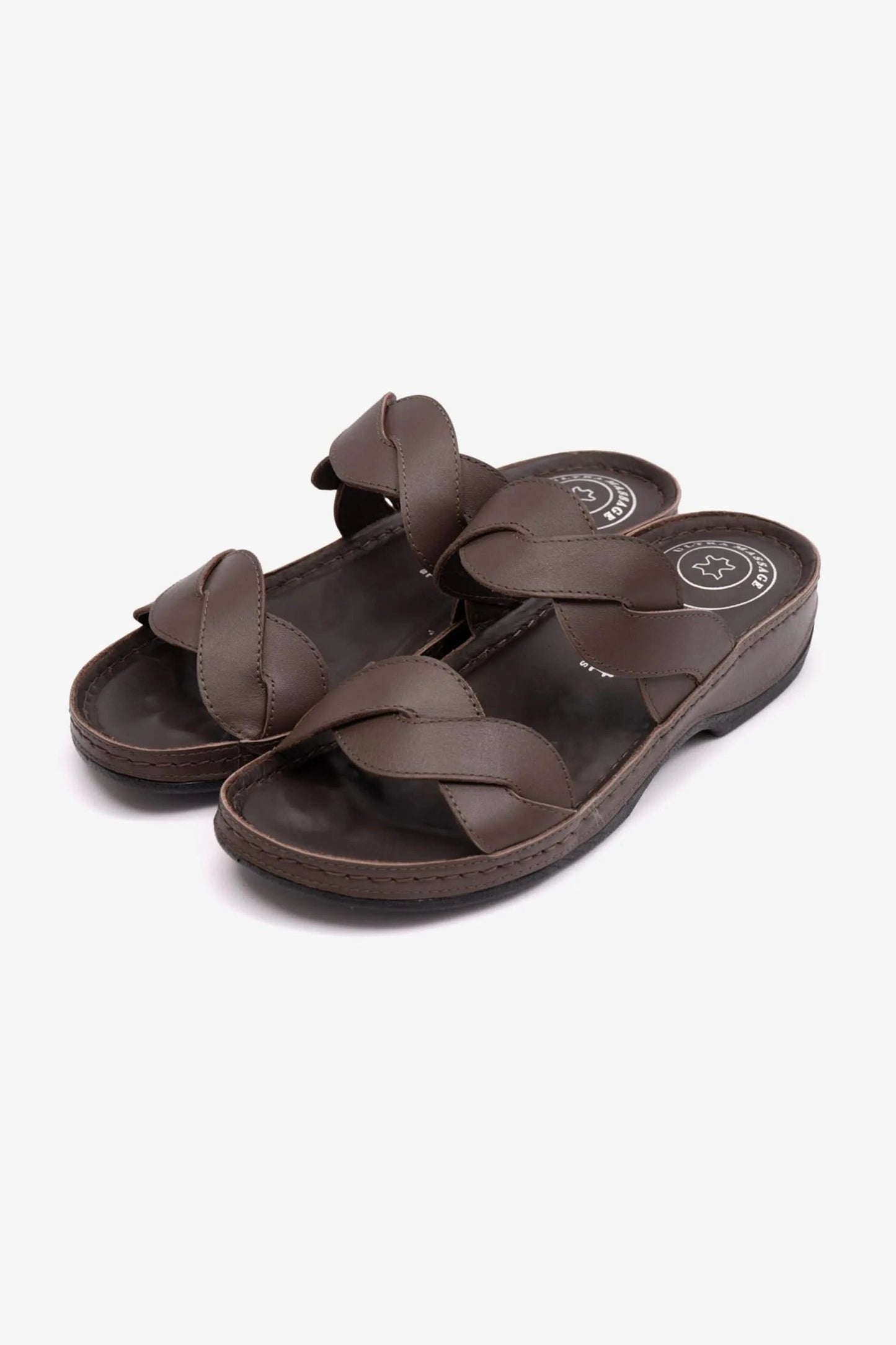 COMFORT PLUS MATTE LEATHER WOMEN SANDALS BROWN - Seventy7