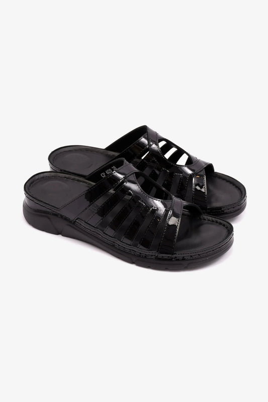 PATENT LEATHER WOMENS COMFORT PLUS SANDALS BLACK - Seventy7