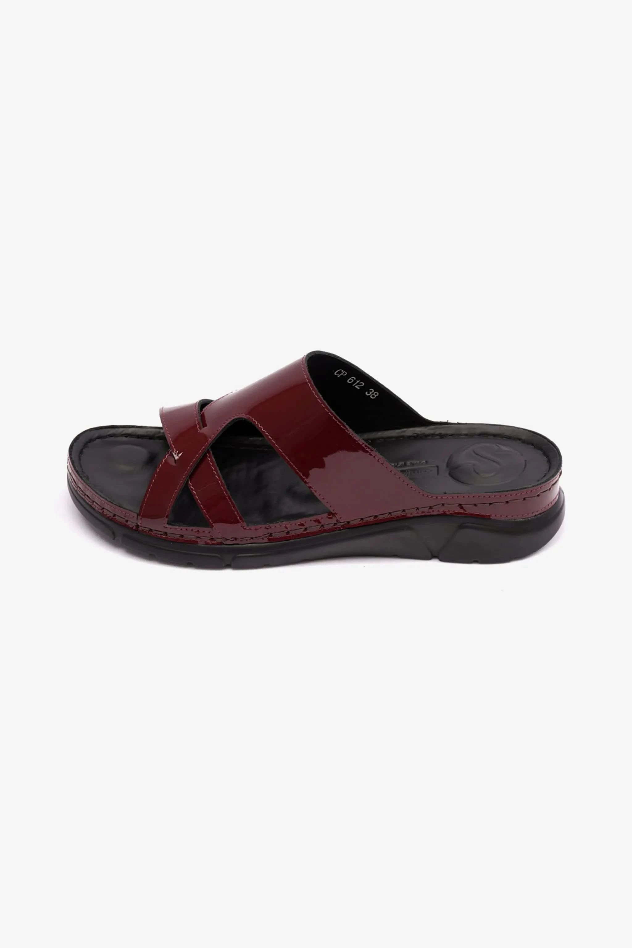 PATENT LEATHER WOMENS COMFORT PLUS SANDALS MAROON - Seventy7