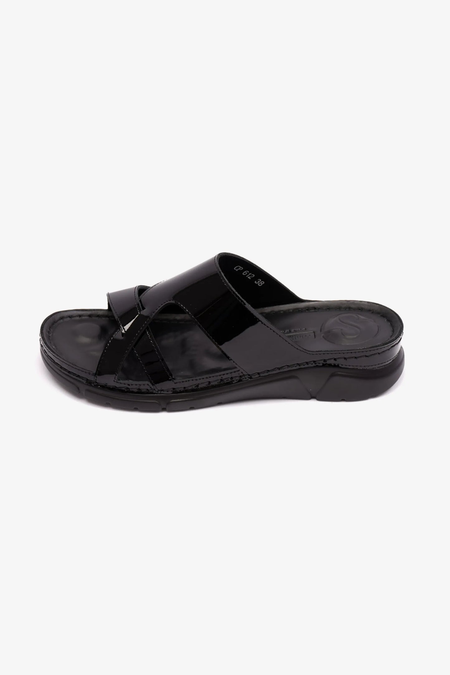 WOMENS PATENT LEATHER COMFORT PLUS SANDALS BLACK - Seventy7