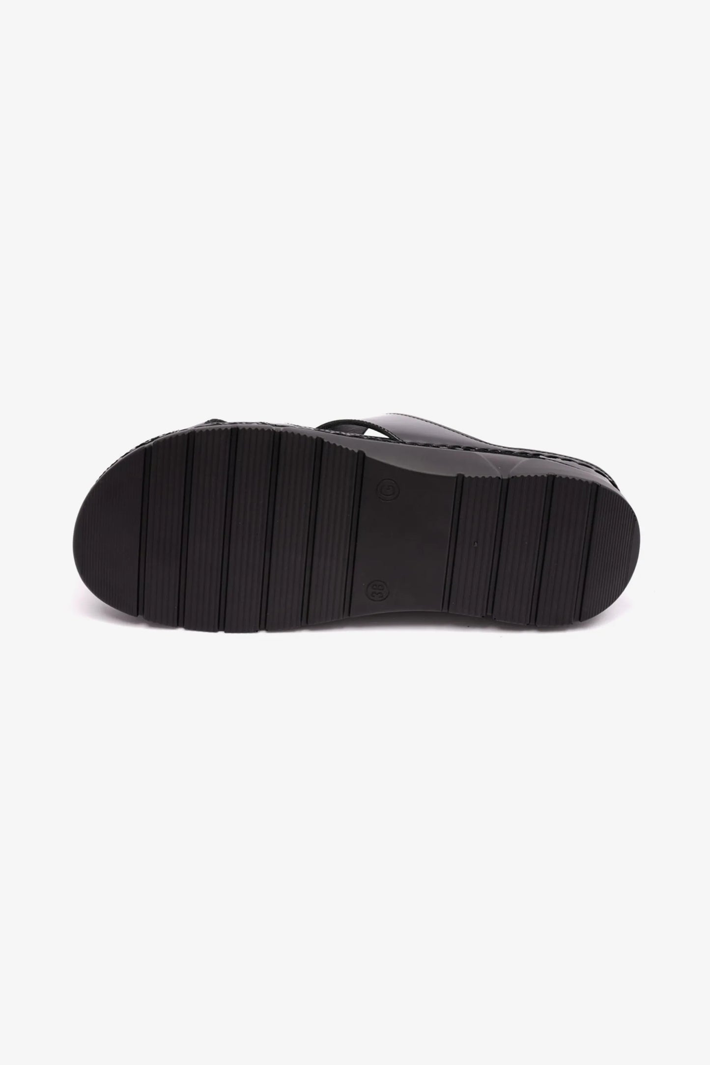 WOMENS PATENT LEATHER COMFORT PLUS SANDALS BLACK - Seventy7