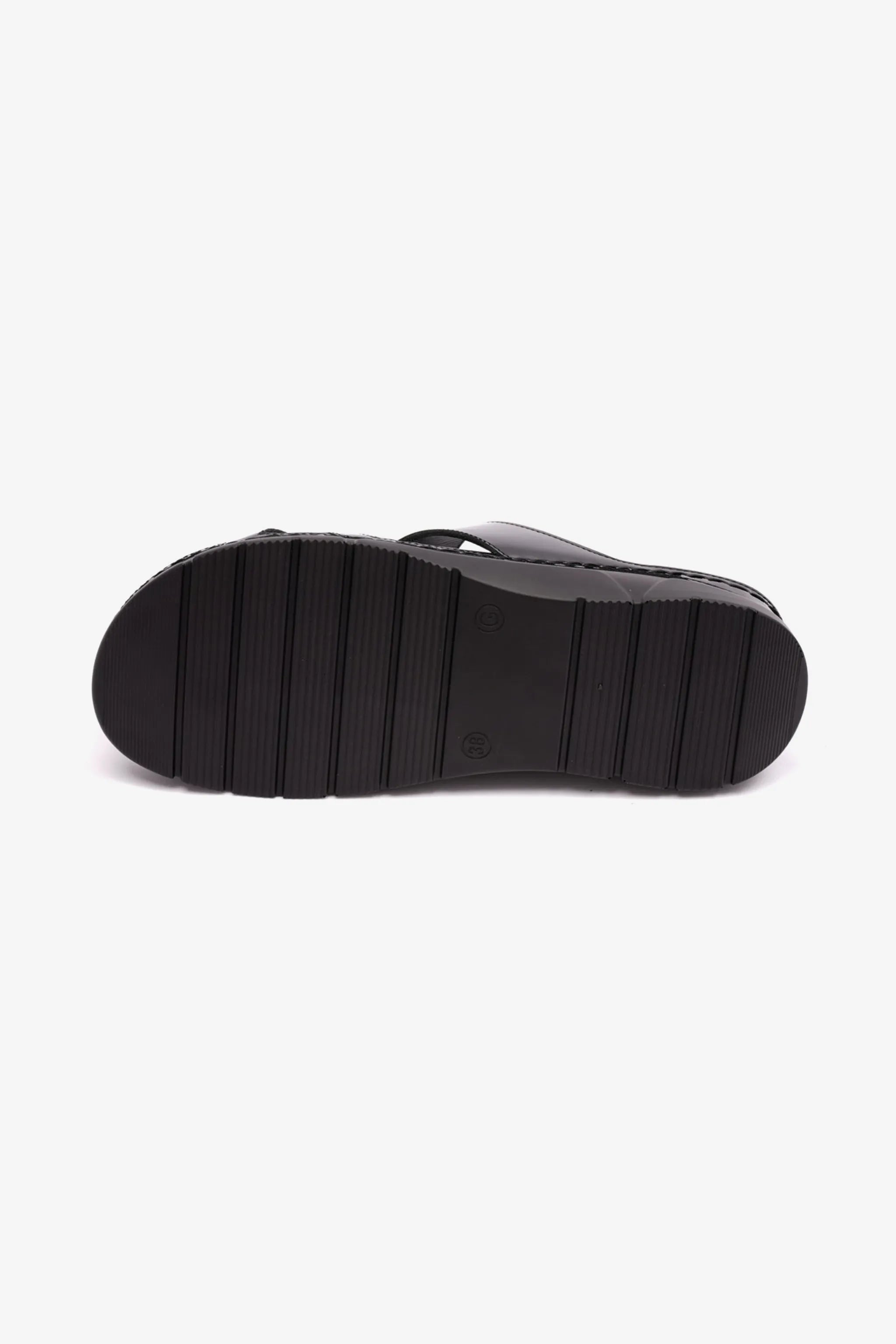 WOMENS PATENT LEATHER COMFORT PLUS SANDALS BLACK - Seventy7