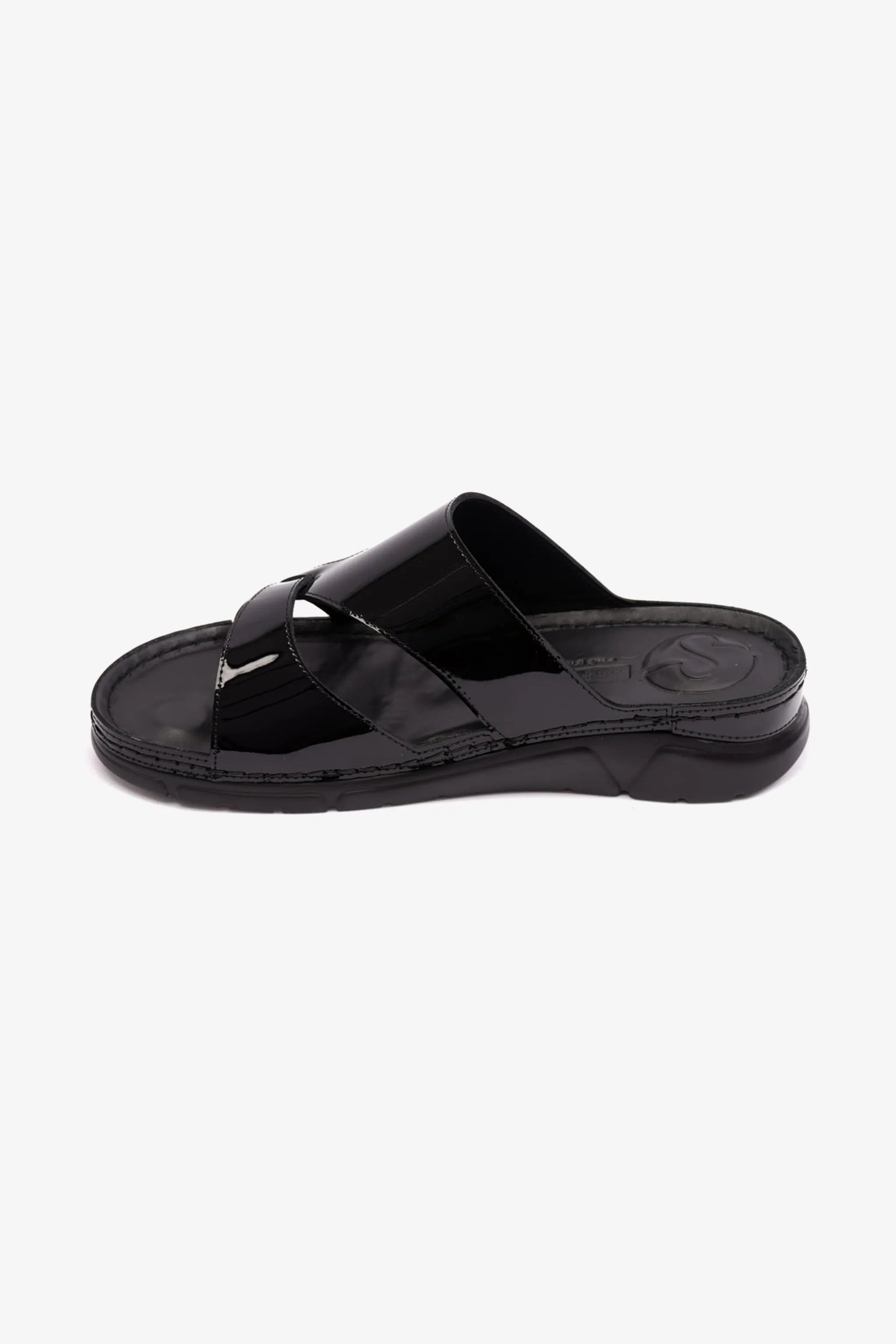 WOMENS PATENT LEATHER COMFORT PLUS SANDALS BLACK - Seventy7
