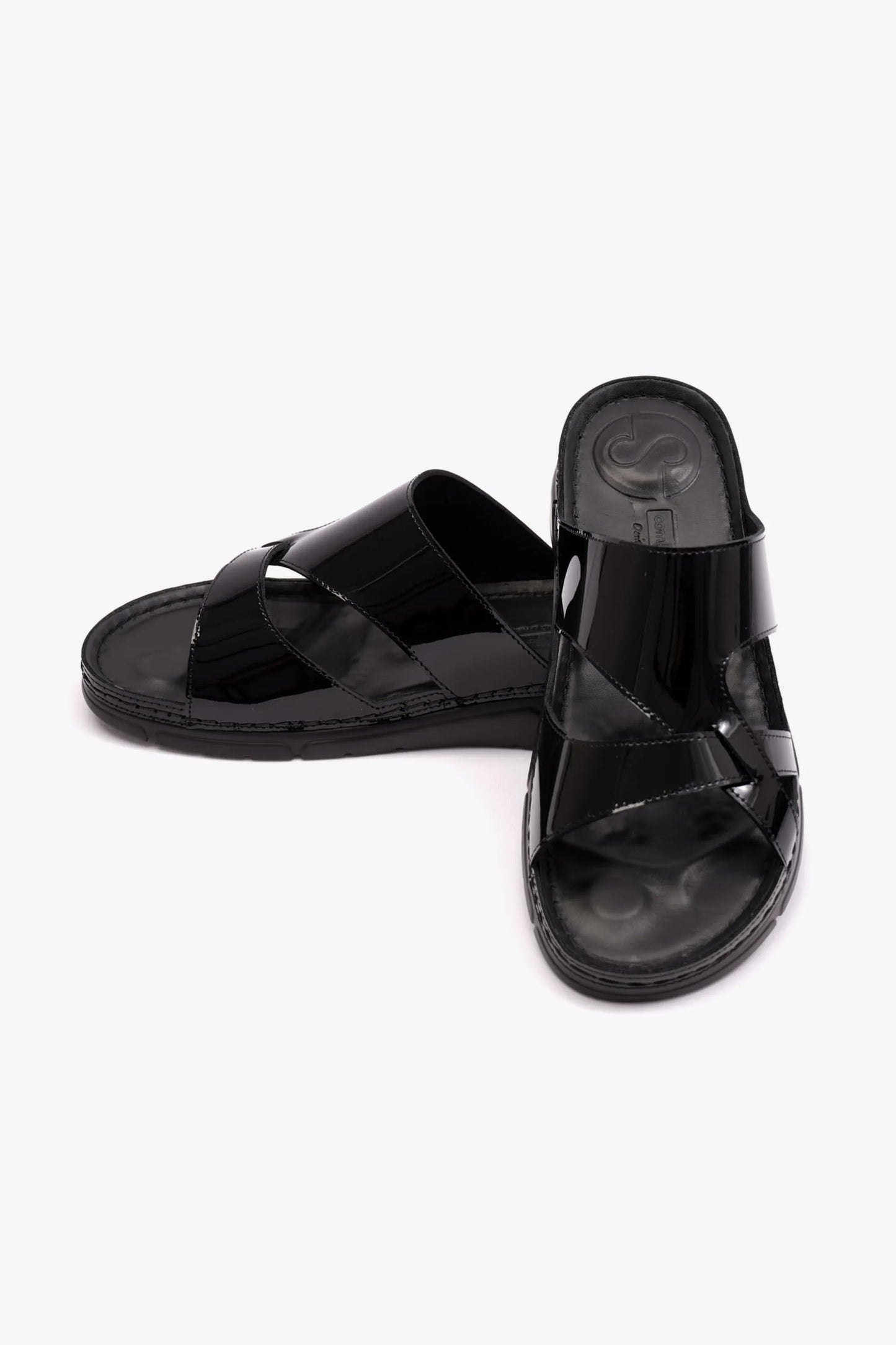 WOMENS PATENT LEATHER COMFORT PLUS SANDALS BLACK - Seventy7