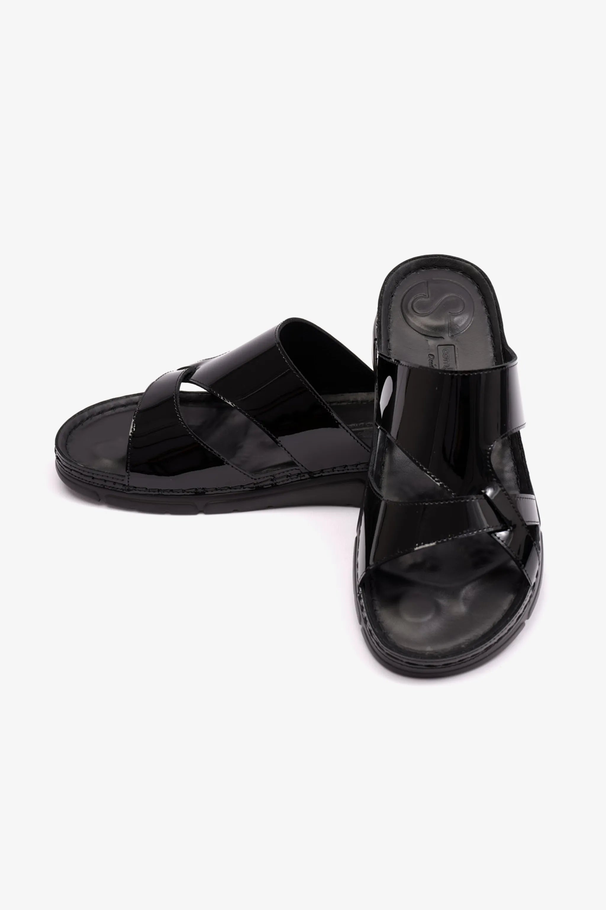 WOMENS PATENT LEATHER COMFORT PLUS SANDALS BLACK - Seventy7