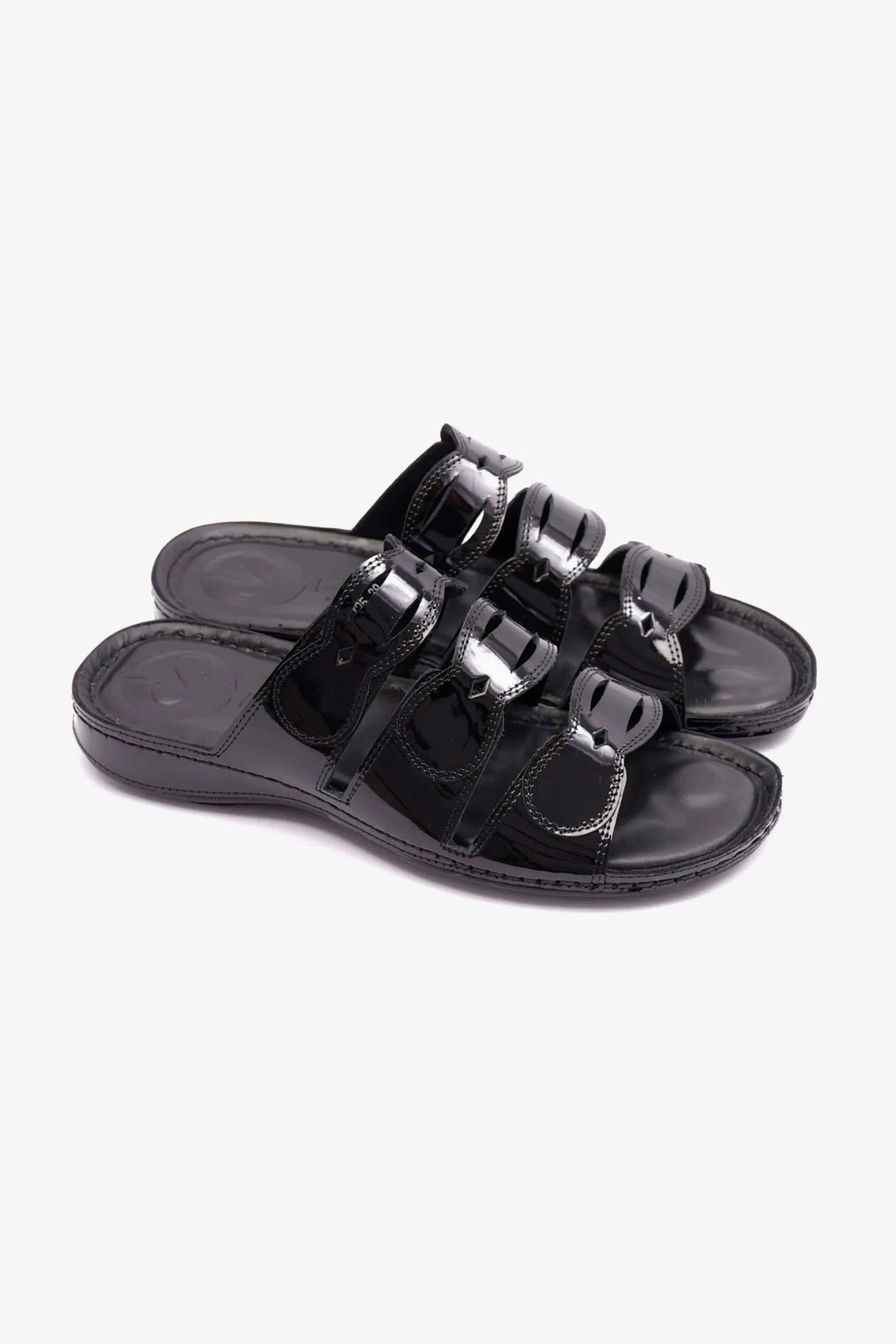 WOMENS COMFORT PLUS SOFT FOOTBED SANDALS BLACK - Seventy7