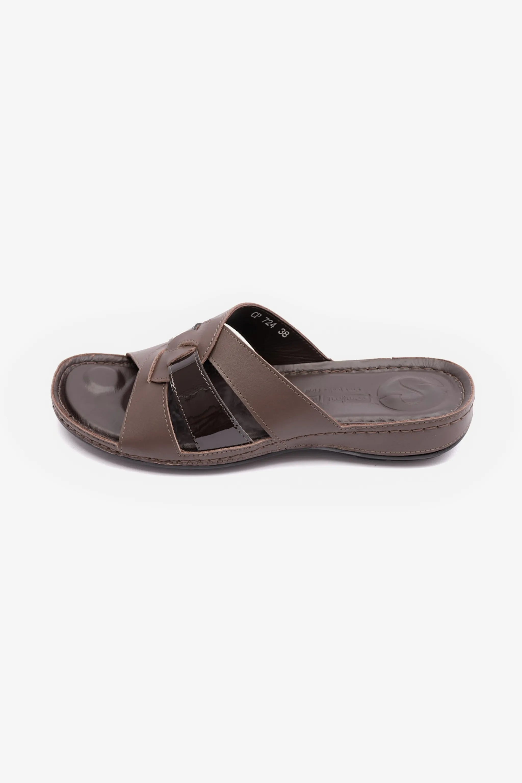 SOFT NAPPA FLAT COMFORT PLUS LADIES SANDALS BROWN - Seventy7