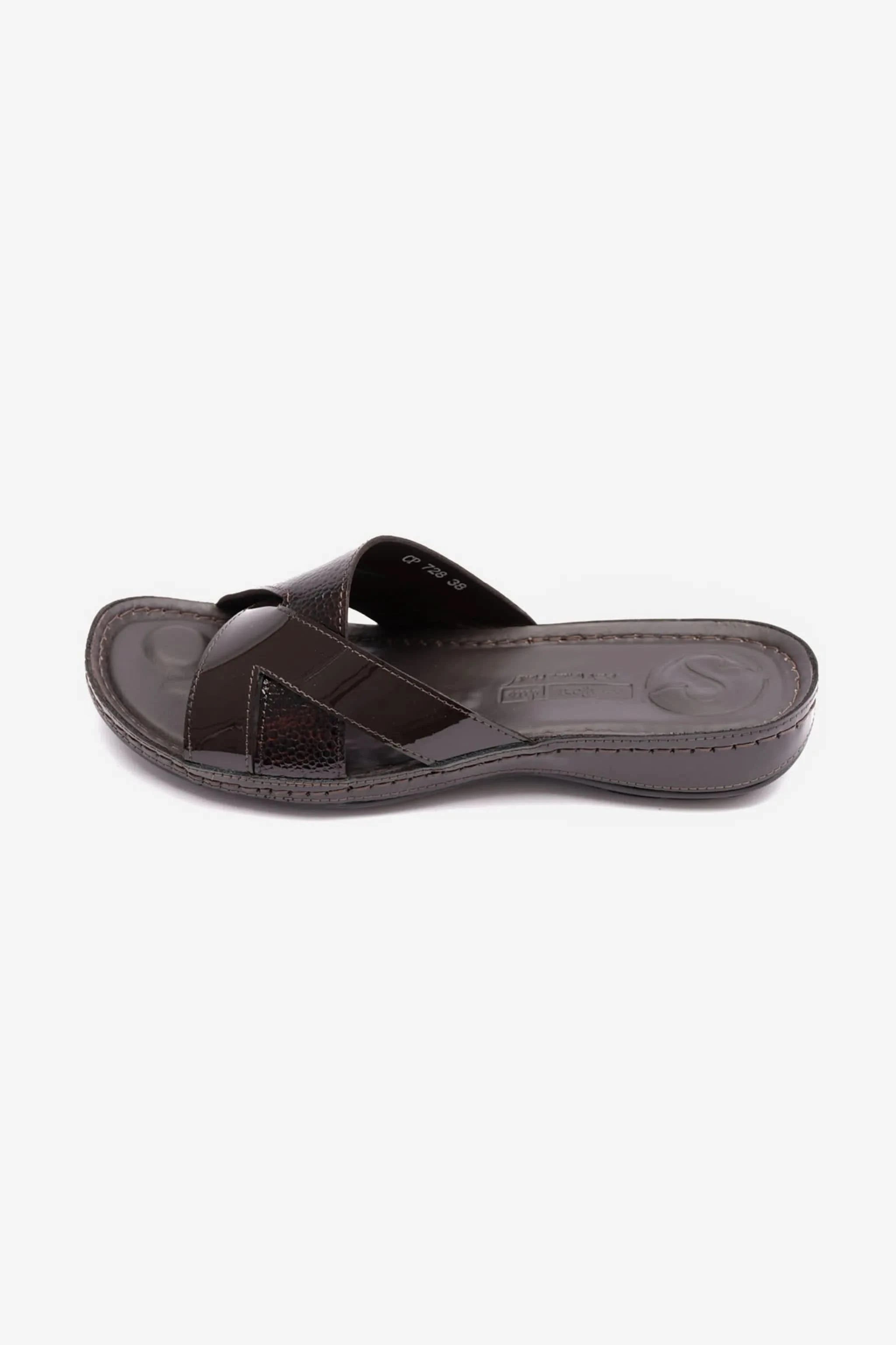 COMFORT PLUS SOFT FOOTBED PATENT LEATHER WOMENS SANDAL BROWN - Seventy7