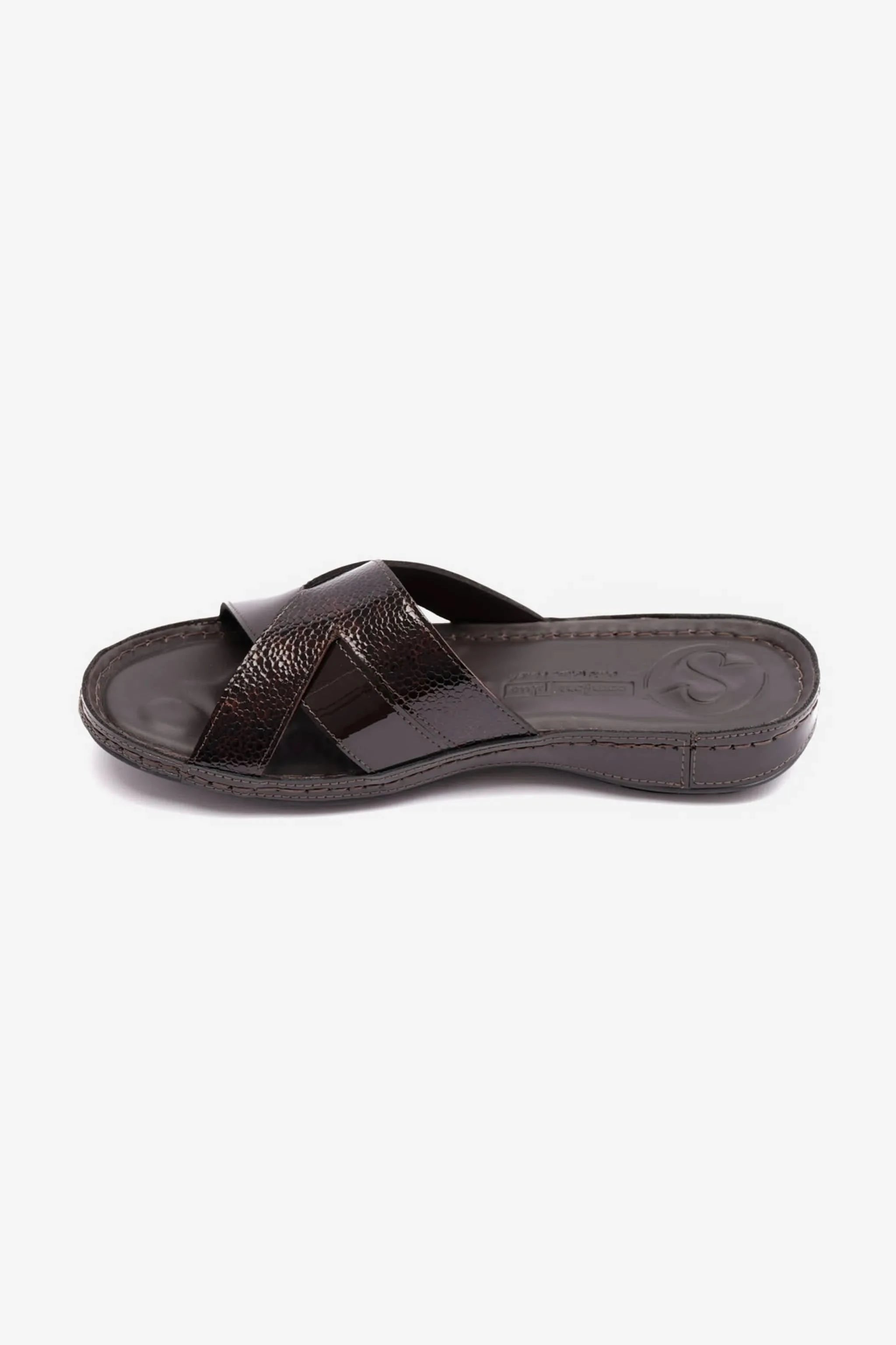 COMFORT PLUS SOFT FOOTBED PATENT LEATHER WOMENS SANDAL BROWN - Seventy7