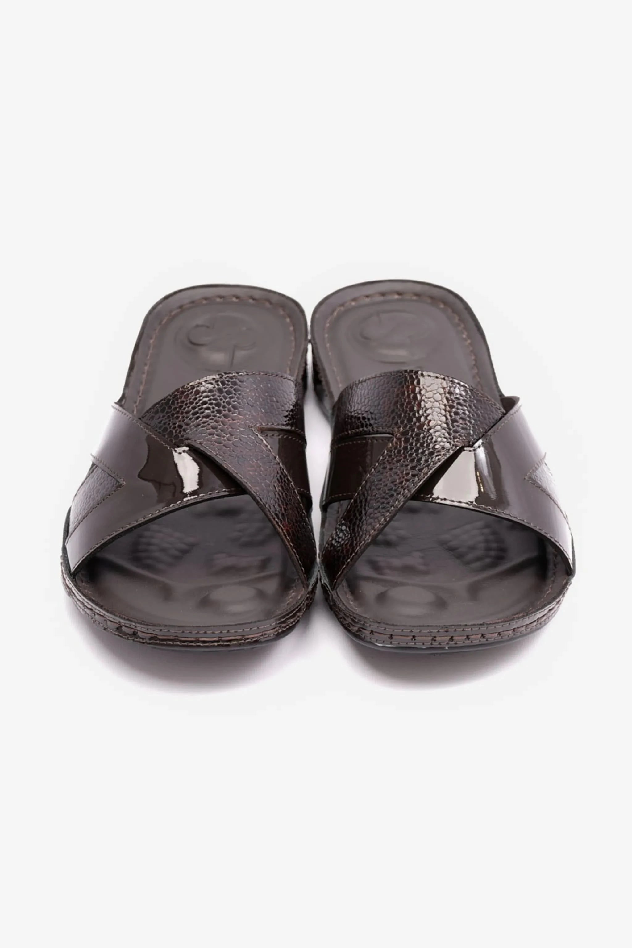 COMFORT PLUS SOFT FOOTBED PATENT LEATHER WOMENS SANDAL BROWN - Seventy7