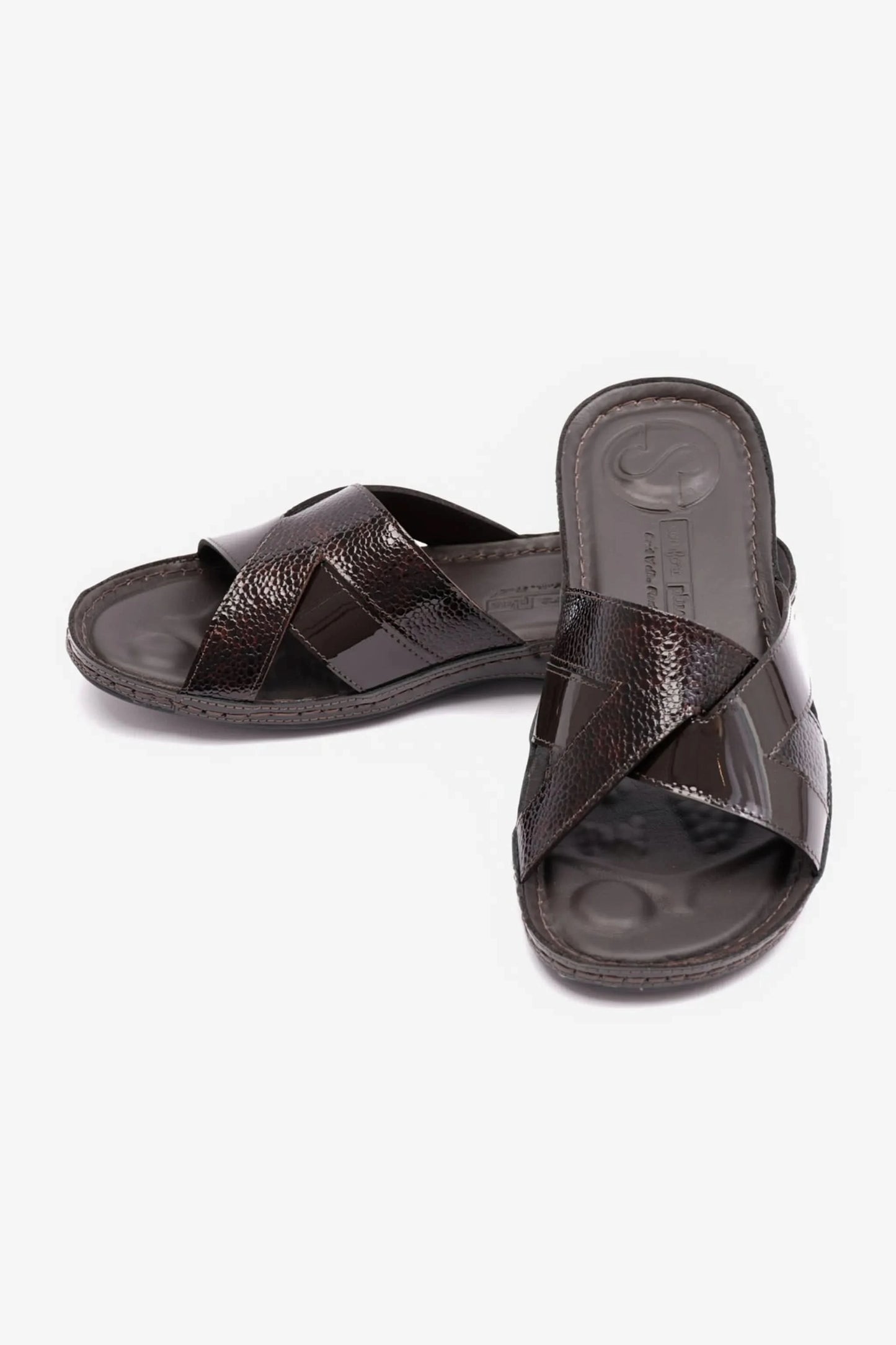 COMFORT PLUS SOFT FOOTBED PATENT LEATHER WOMENS SANDAL BROWN - Seventy7