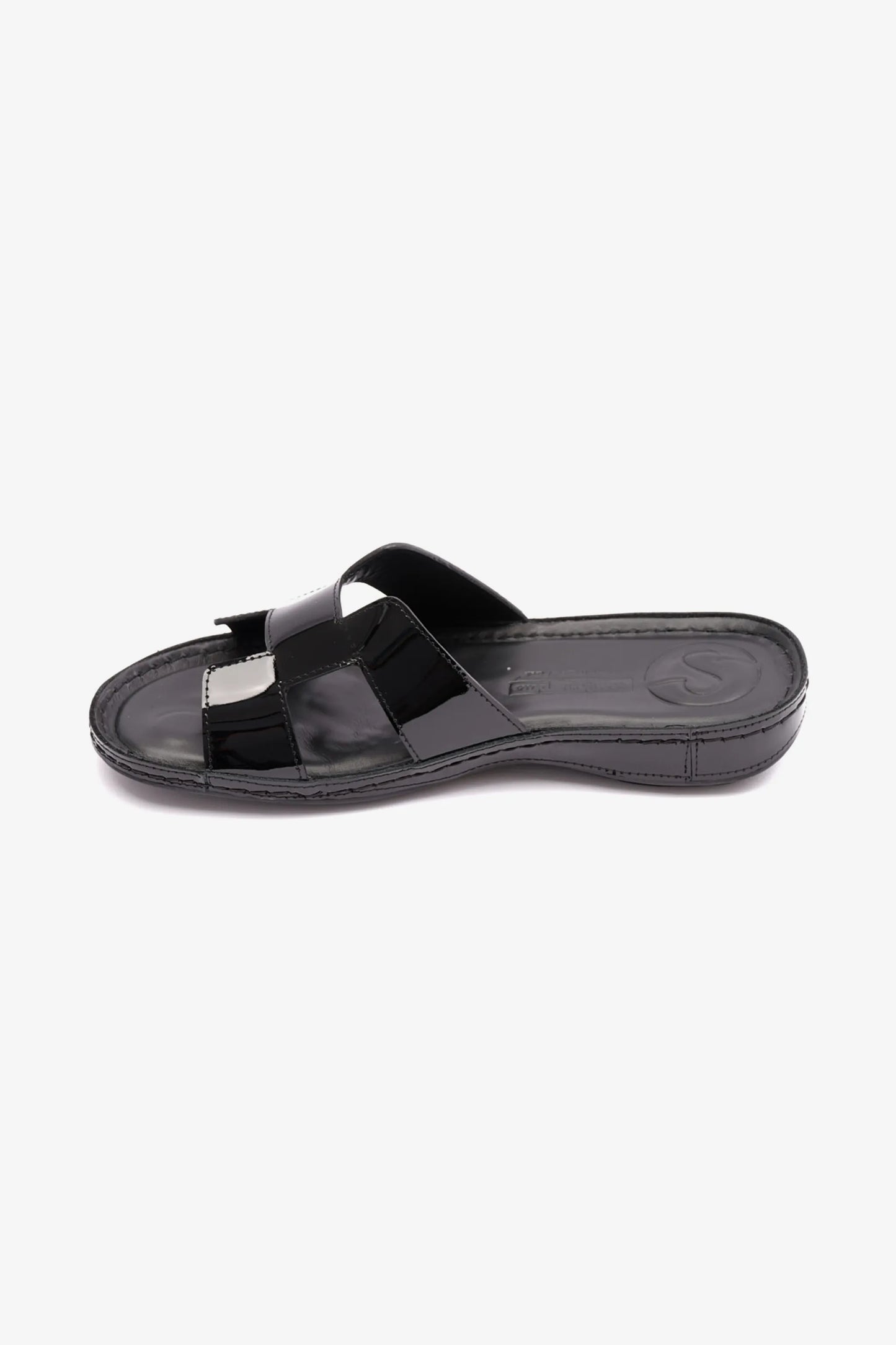 FLAT PATENT LEATHER COMFORT PLUS LADIES SANDALS BLACK - Seventy7