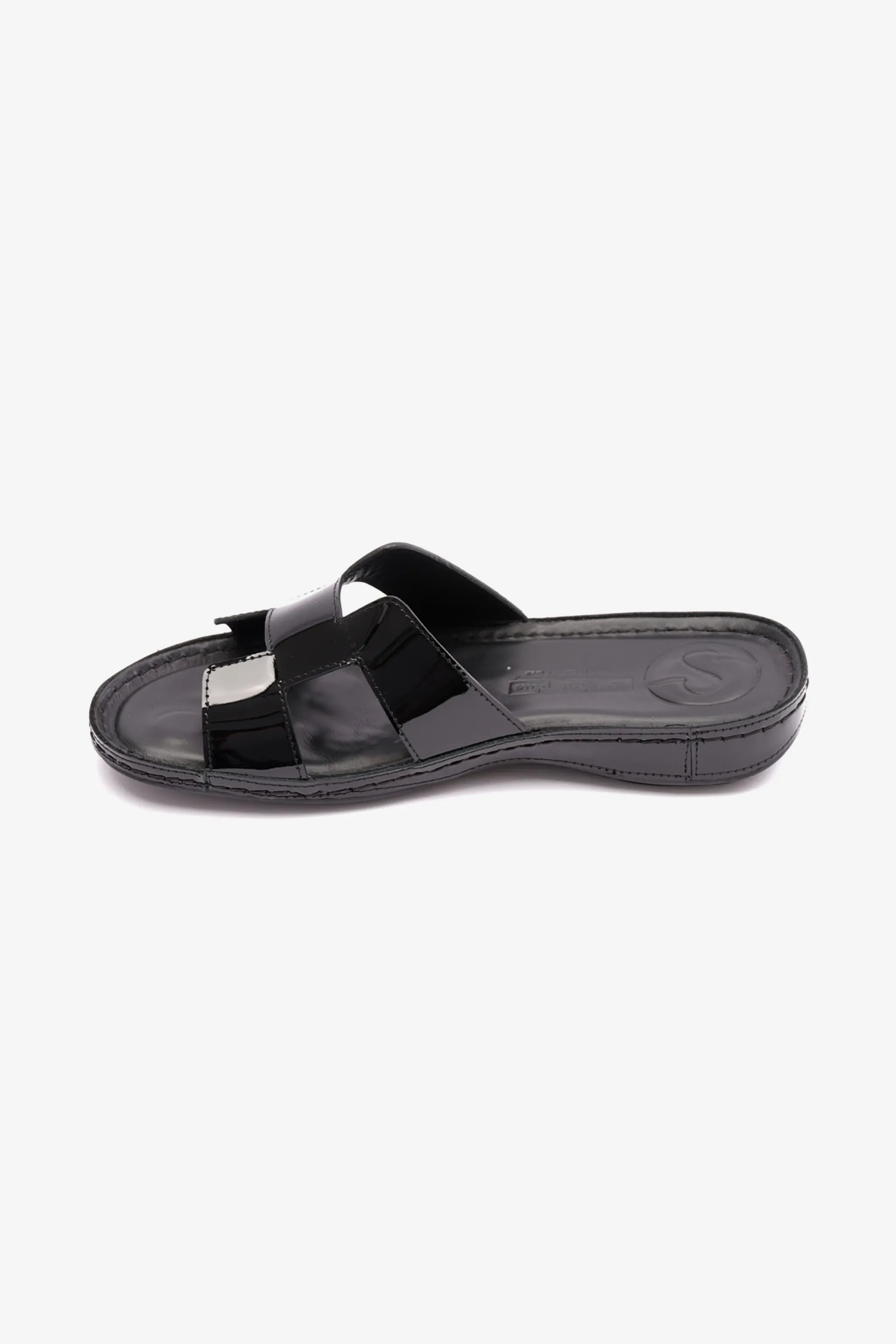 FLAT PATENT LEATHER COMFORT PLUS LADIES SANDALS BLACK - Seventy7