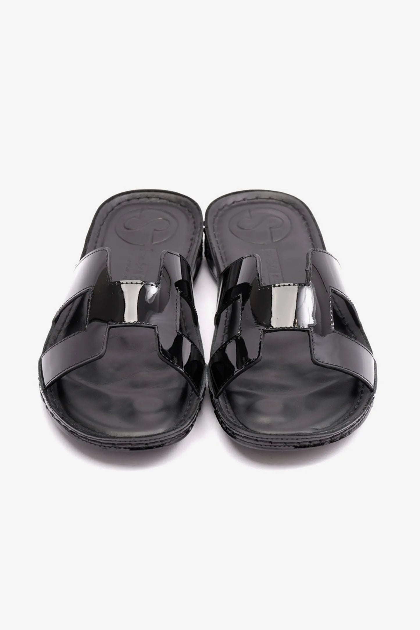 FLAT PATENT LEATHER COMFORT PLUS LADIES SANDALS BLACK - Seventy7