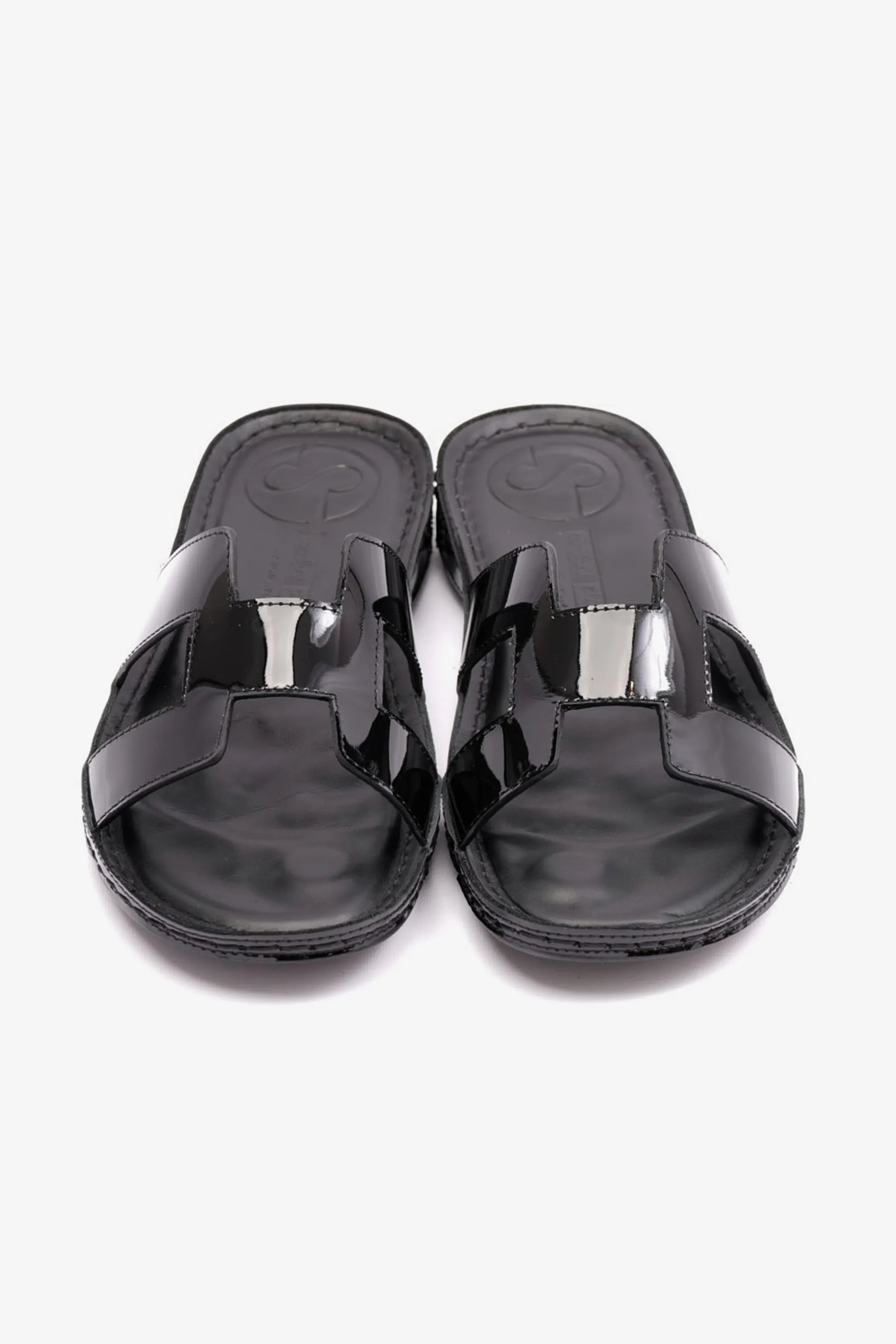 FLAT PATENT LEATHER COMFORT PLUS LADIES SANDALS BLACK - Seventy7