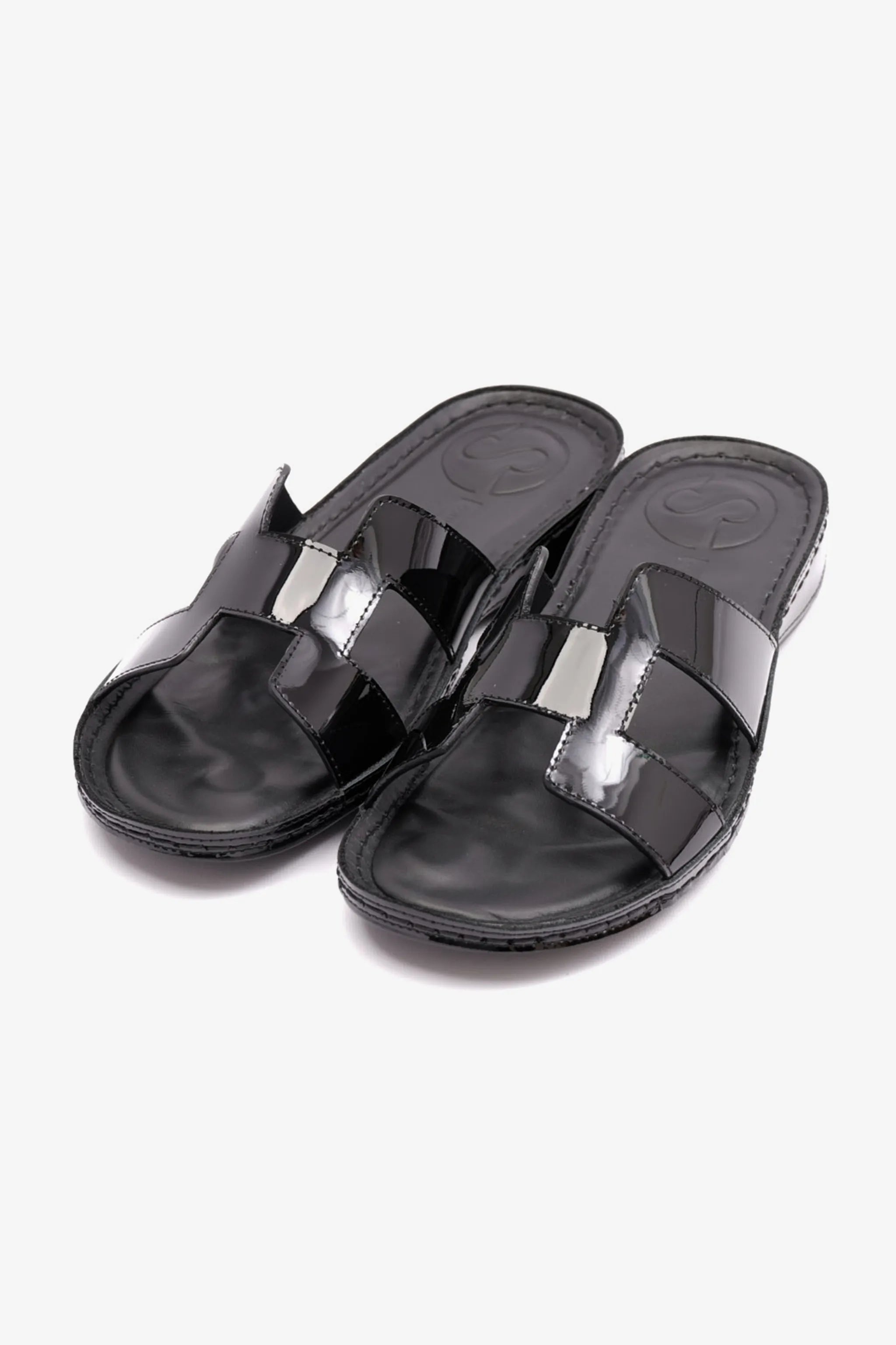 FLAT PATENT LEATHER COMFORT PLUS LADIES SANDALS BLACK - Seventy7